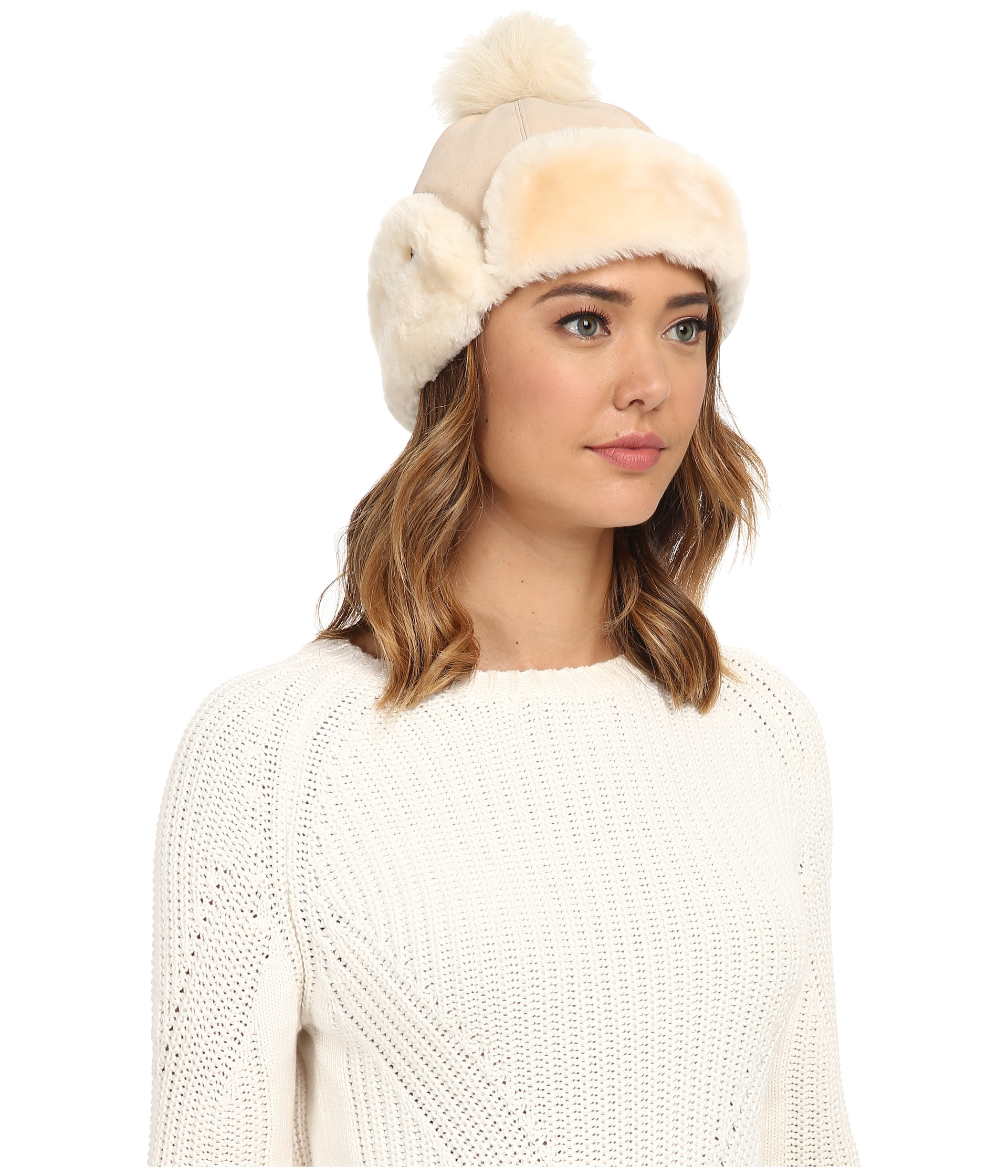 UGG Heritage Up Flap Hat W/ Pom in Natural - Lyst