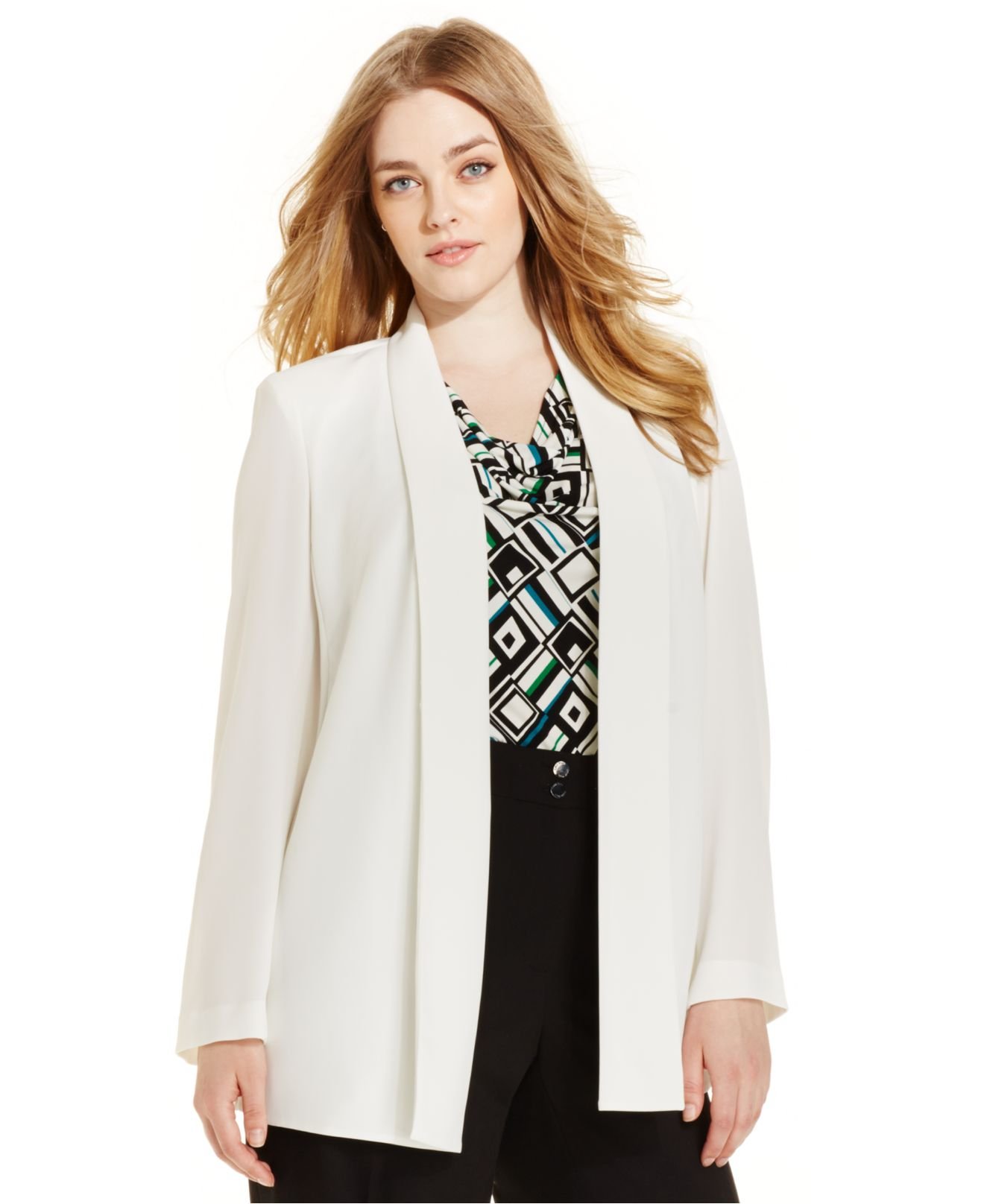 Calvin Klein Plus Size Open-Front Jacket in Natural | Lyst