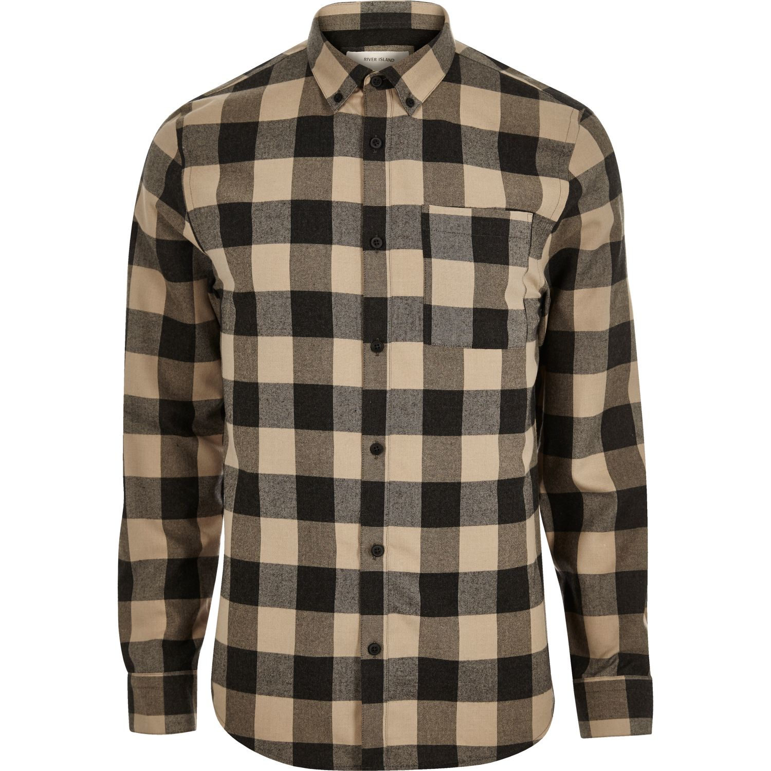 River island Brown Check Flannel Shirt in Black for Men | Lyst