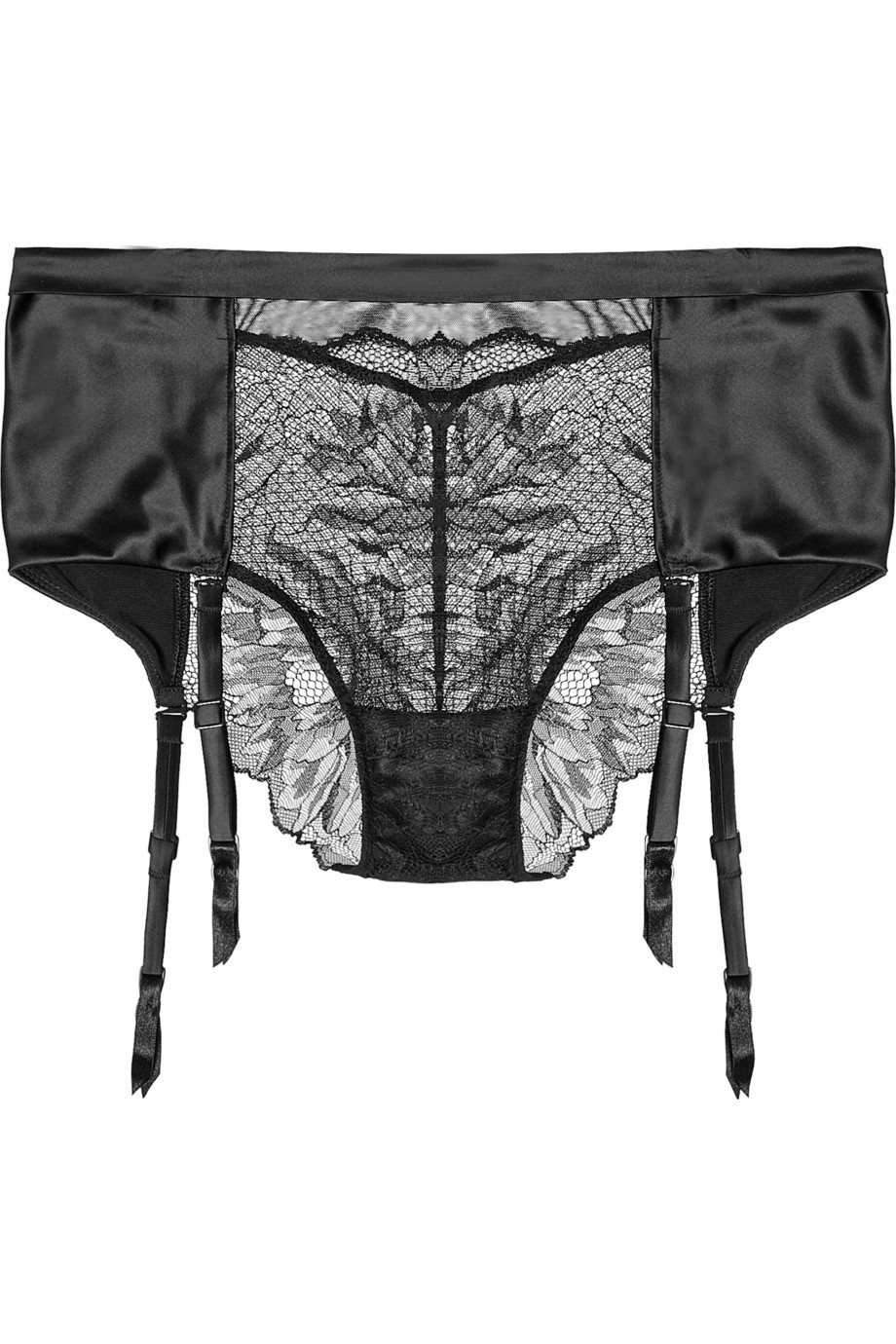 Calvin Klein Black Stretch-lace And Satin Suspender Briefs - Lyst