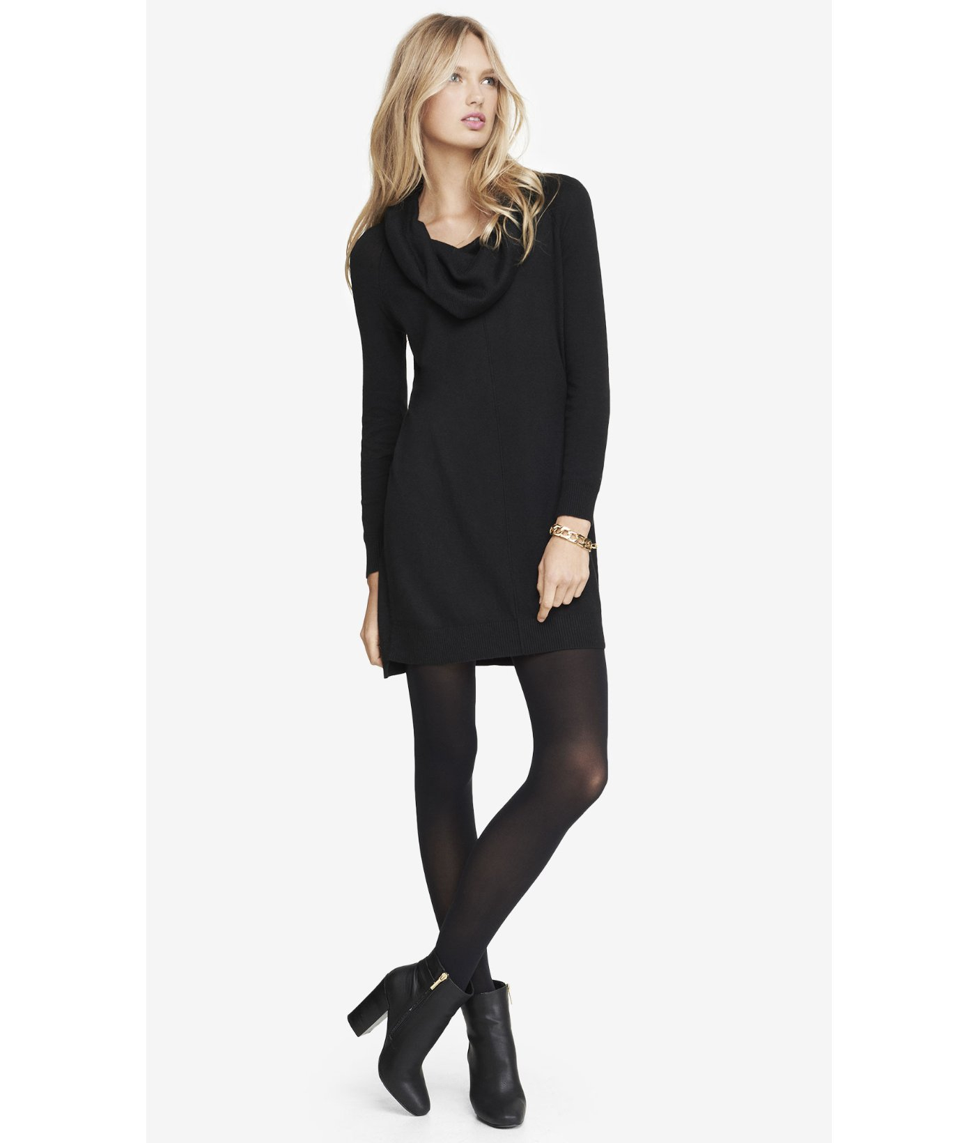 black dress with black cardigan