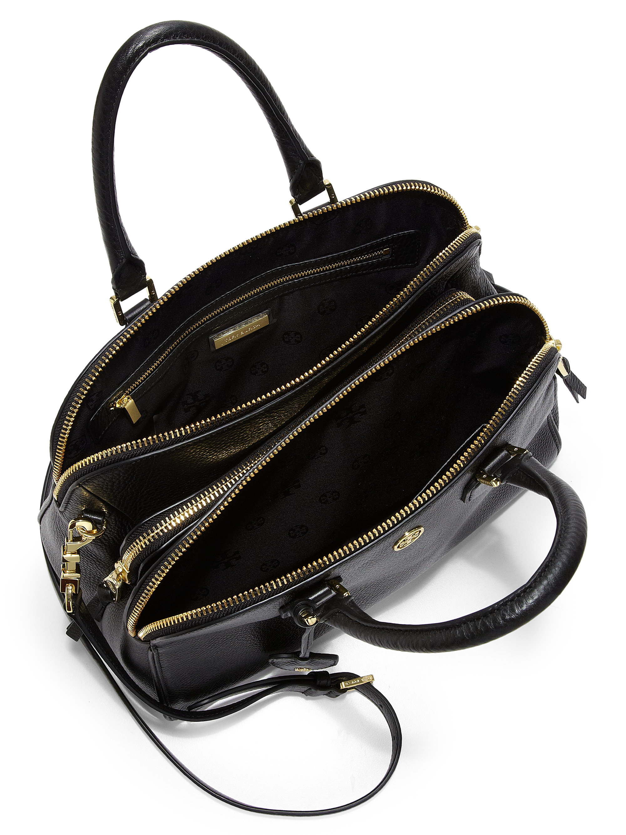 tory burch black leather satchel