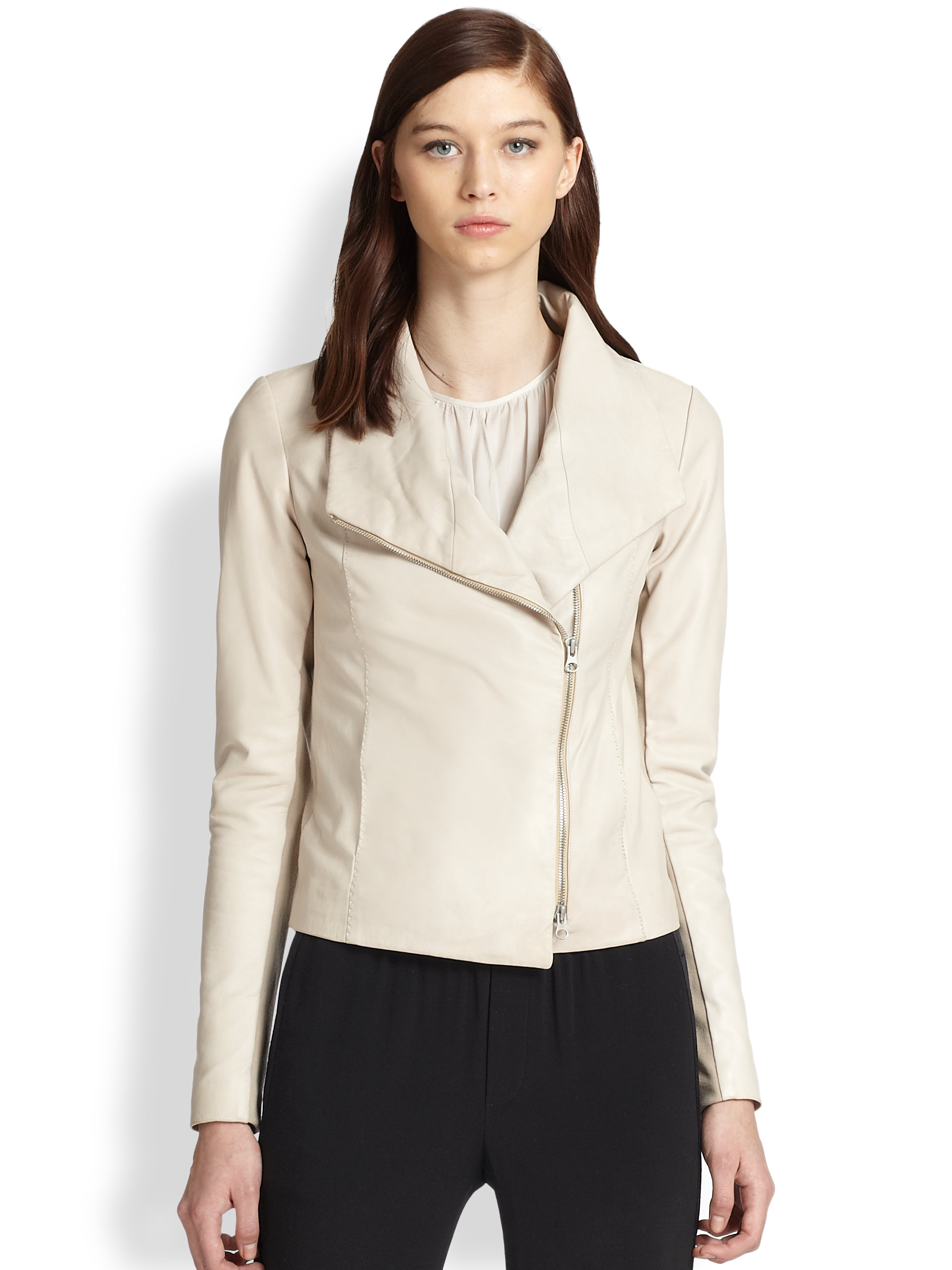Lyst Vince Leather Scuba Jacket In White Gallery