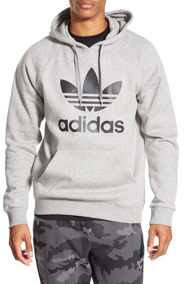 adidas trefoil hoodie gray