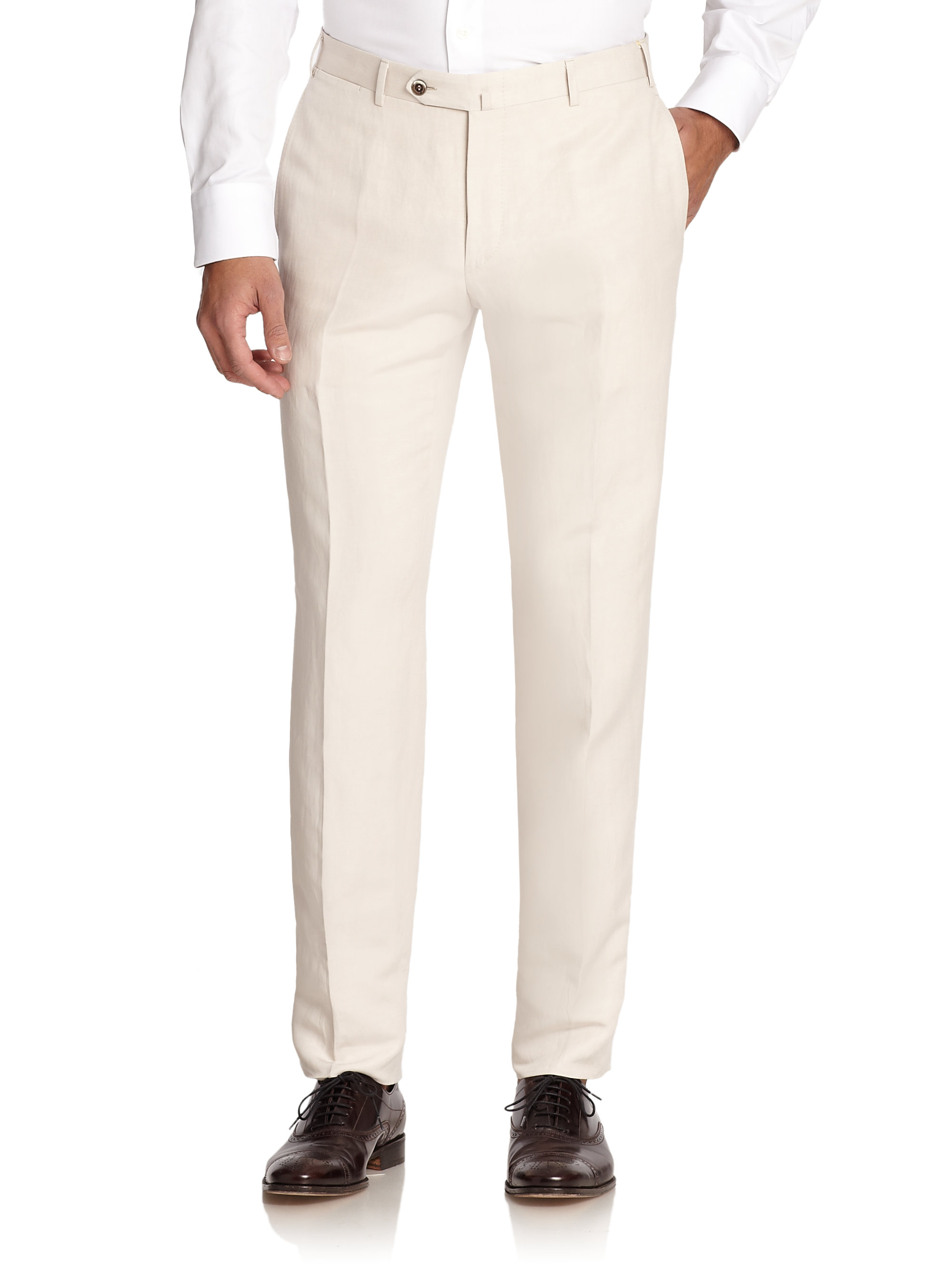 Canali Linen & Silk Trousers in White for Men | Lyst