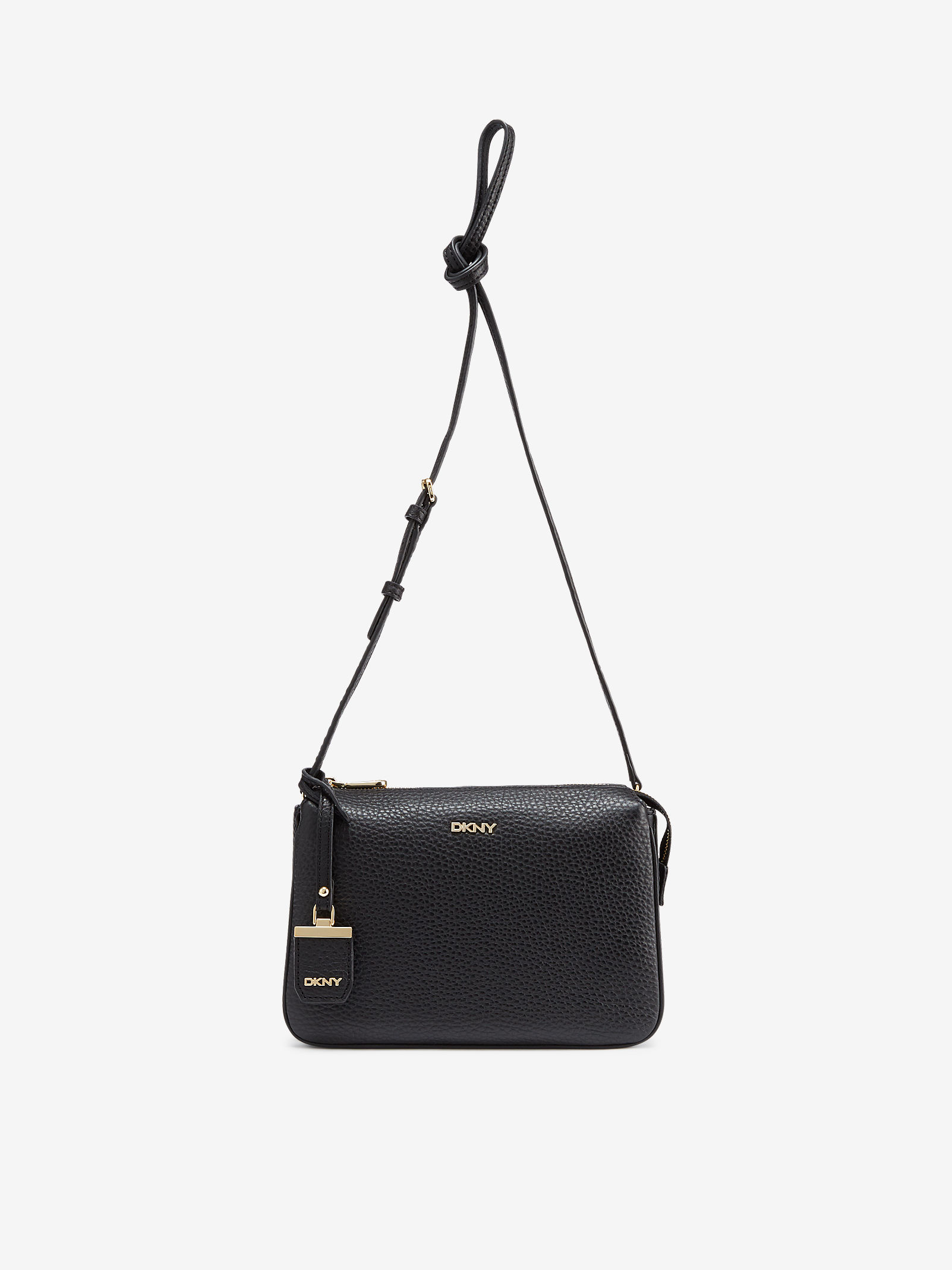 black triple compartment cross body bag