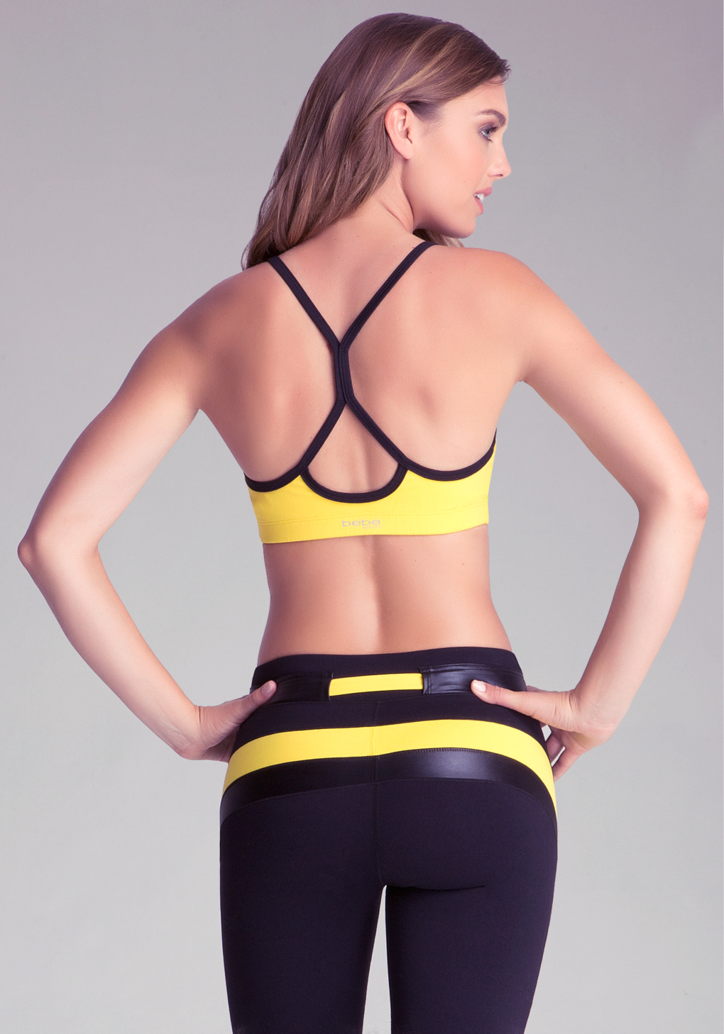 Bebe Sport Racerback Bra In Dandelion Yellow Lyst