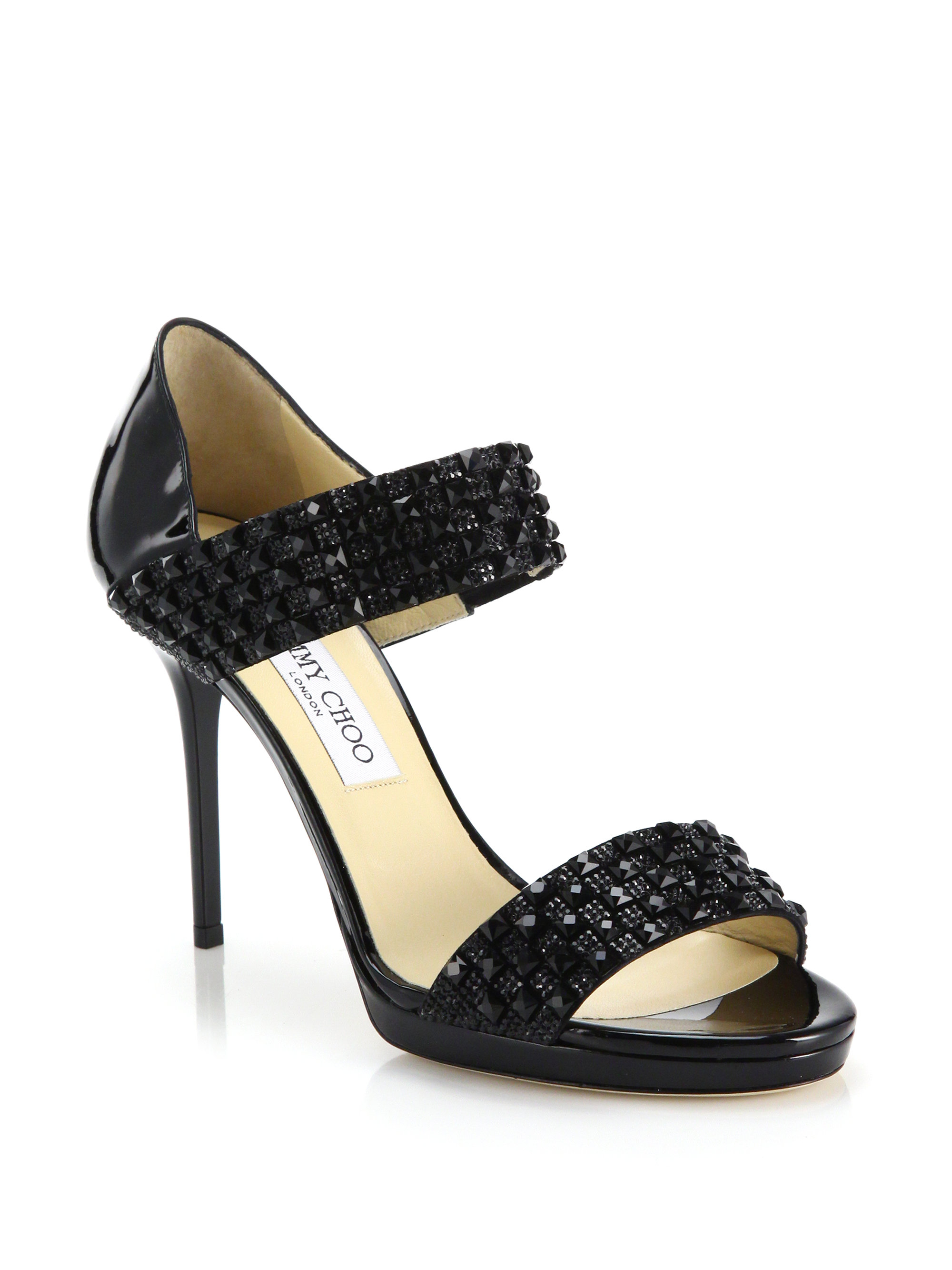 Jimmy Choo 'alana' Crystal Patent Leather Sandals in Black Lyst