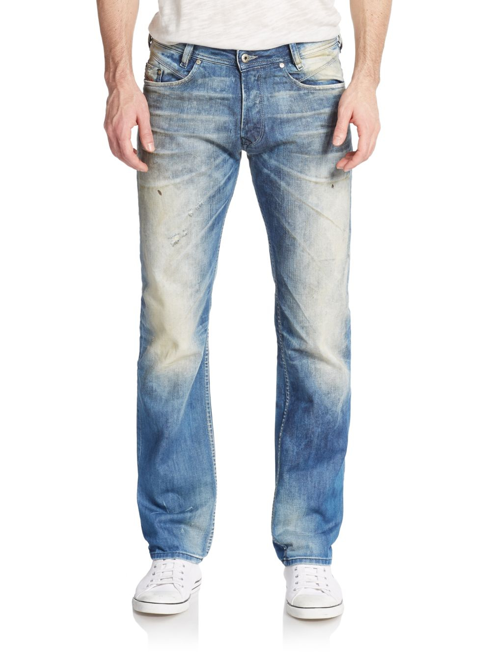 DIESEL Poiak Slim-Tapered Distressed Jeans in Blue for Men | Lyst