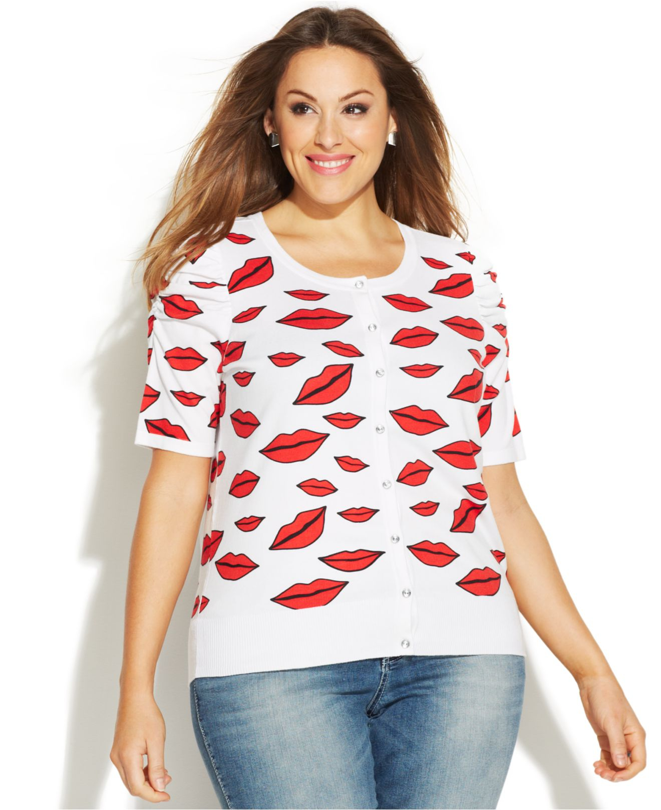 short sleeve plus size red sweater