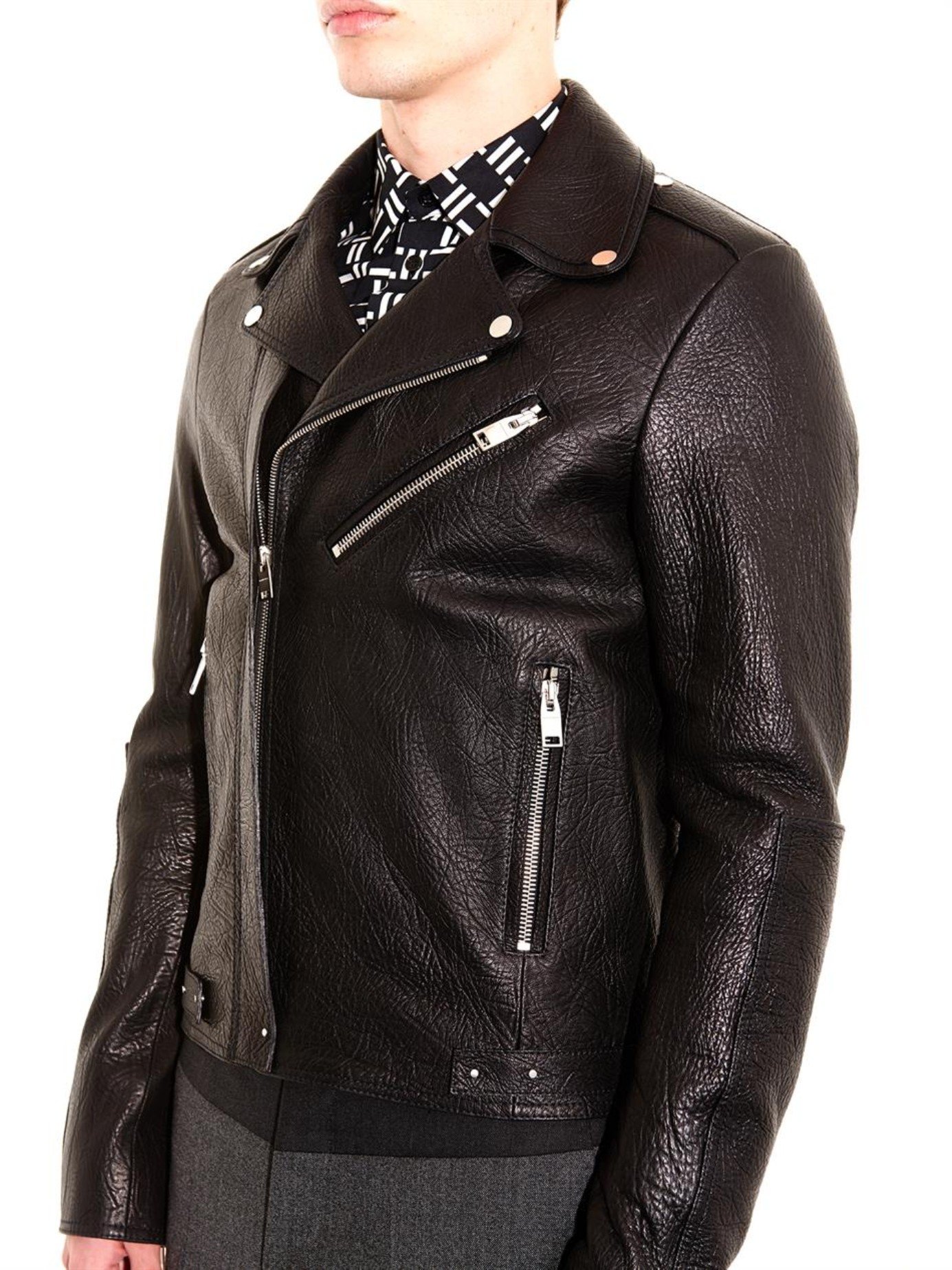 Balenciaga Grained-Leather Biker Jacket in Black for Men | Lyst