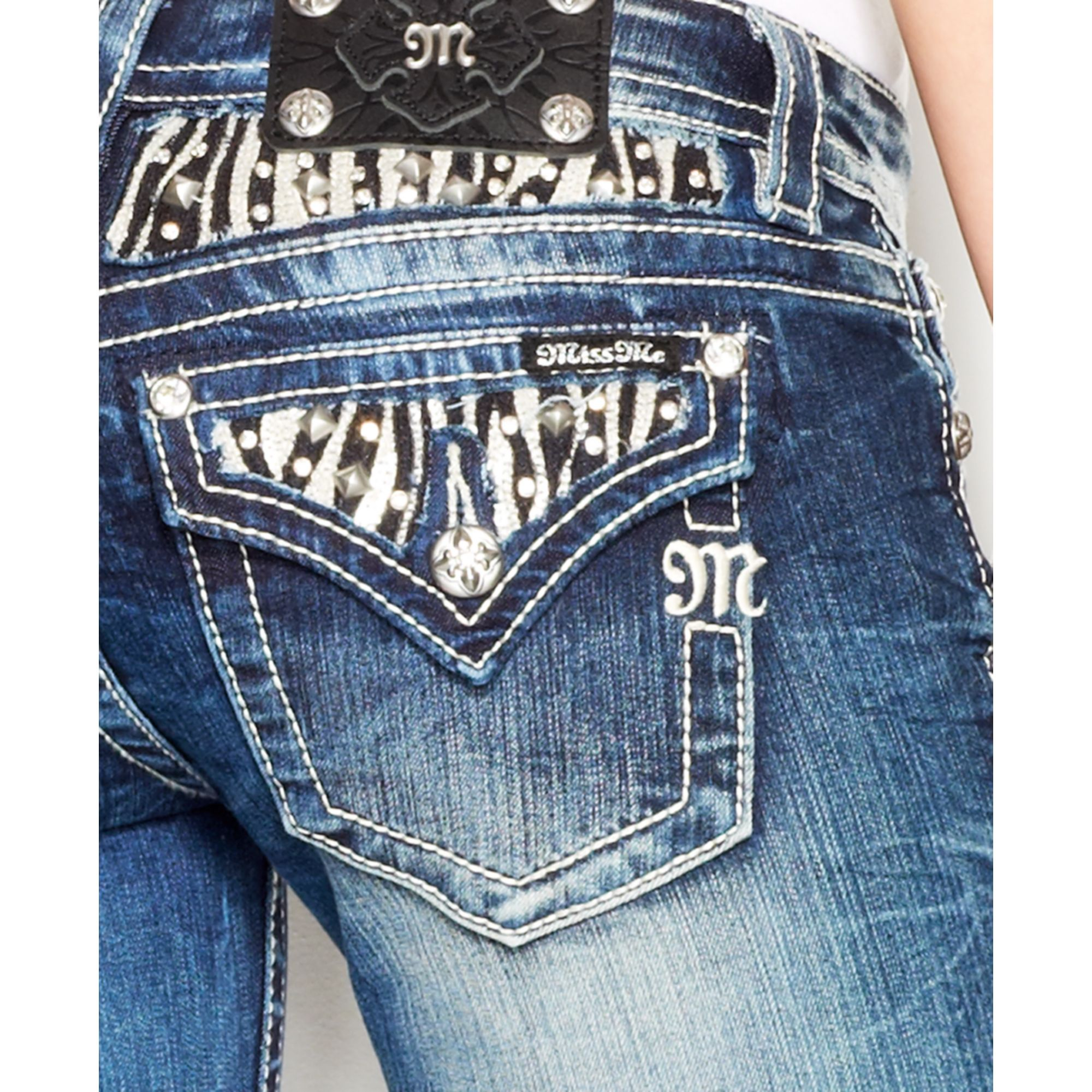 Miss Me Studded Rhinestone Bootcut Jeans in Blue - Lyst