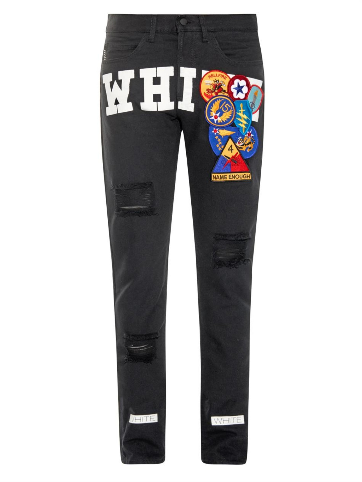 Off-White c/o Virgil Abloh Embroidered Patch And Printed Jeans in Black for  Men - Lyst