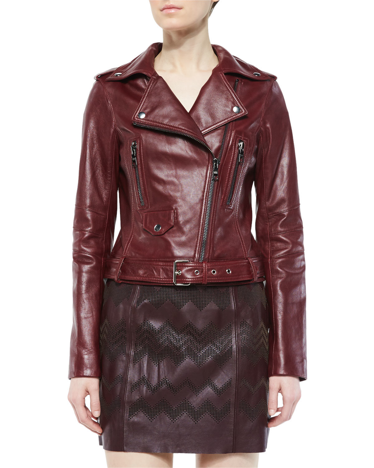 Parker Belfast Asymmetric Leather Jacket in Red | Lyst