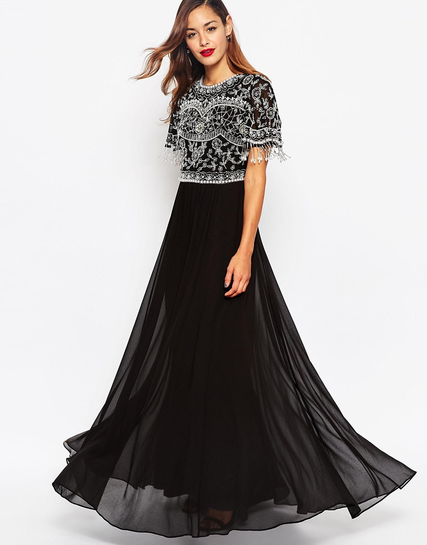 Asos Beautiful Embellished Maxi Dress With Sequin Fringe Sleeves in ...