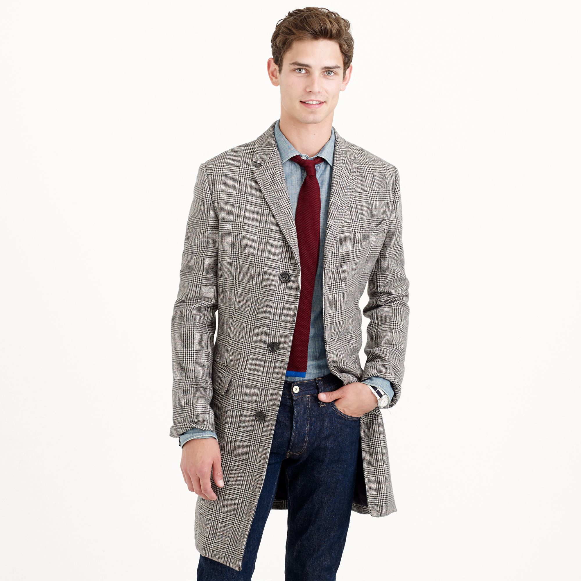 J.crew Ludlow Topcoat In Glen Plaid English Wool in Gray for Men