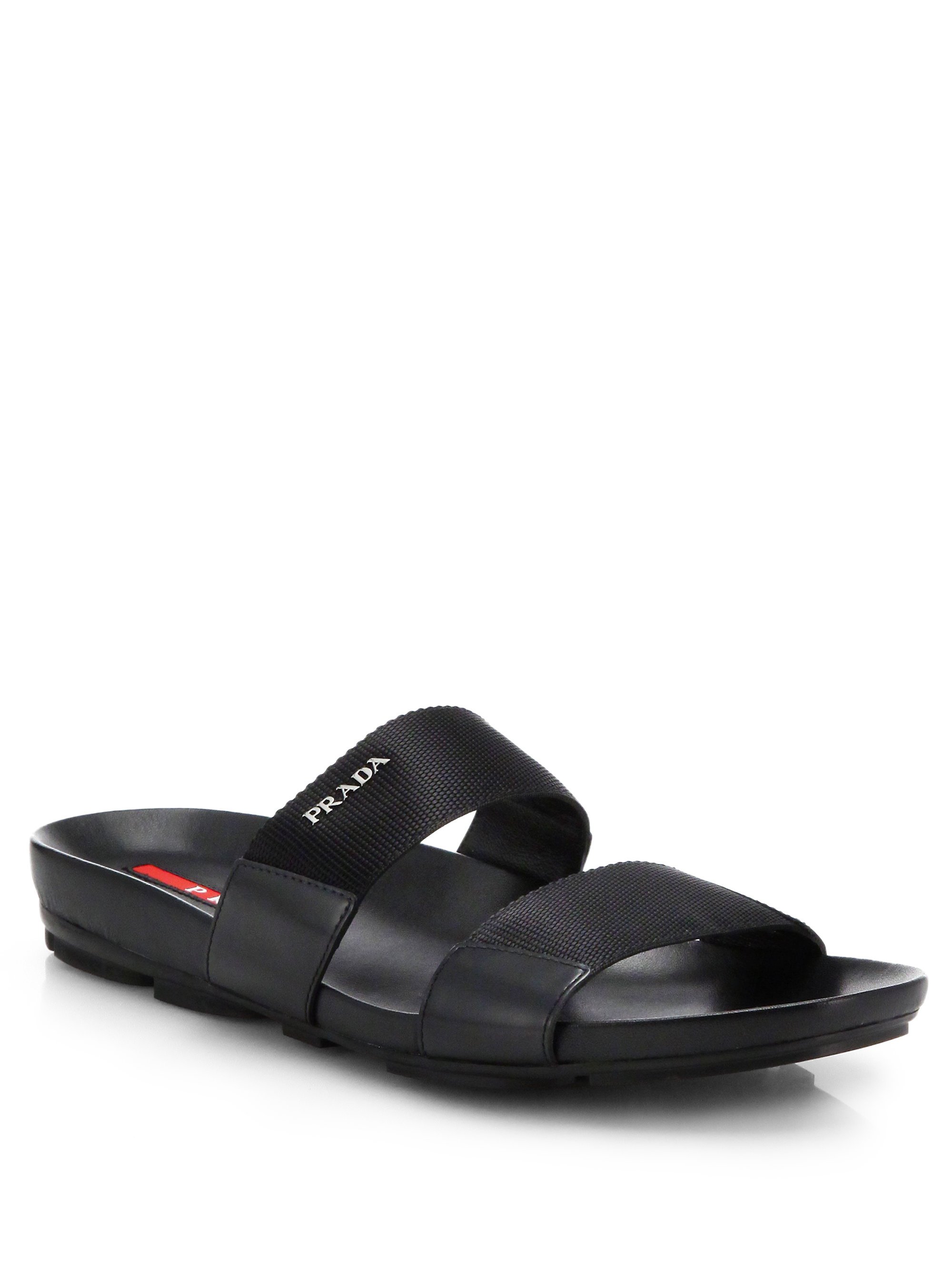 Prada Double-Strap Nylon Sandals in Black for Men - Lyst