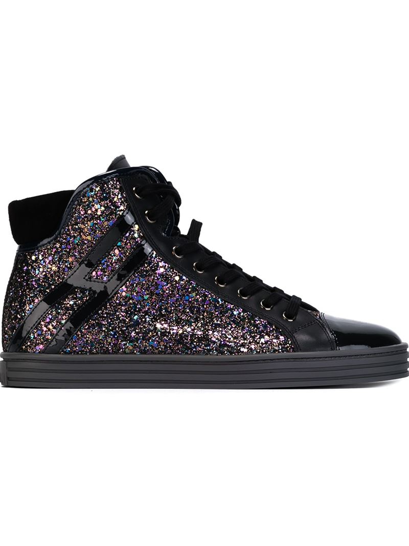Hogan Rebel Glitter Hi-top Trainers in Black | Lyst