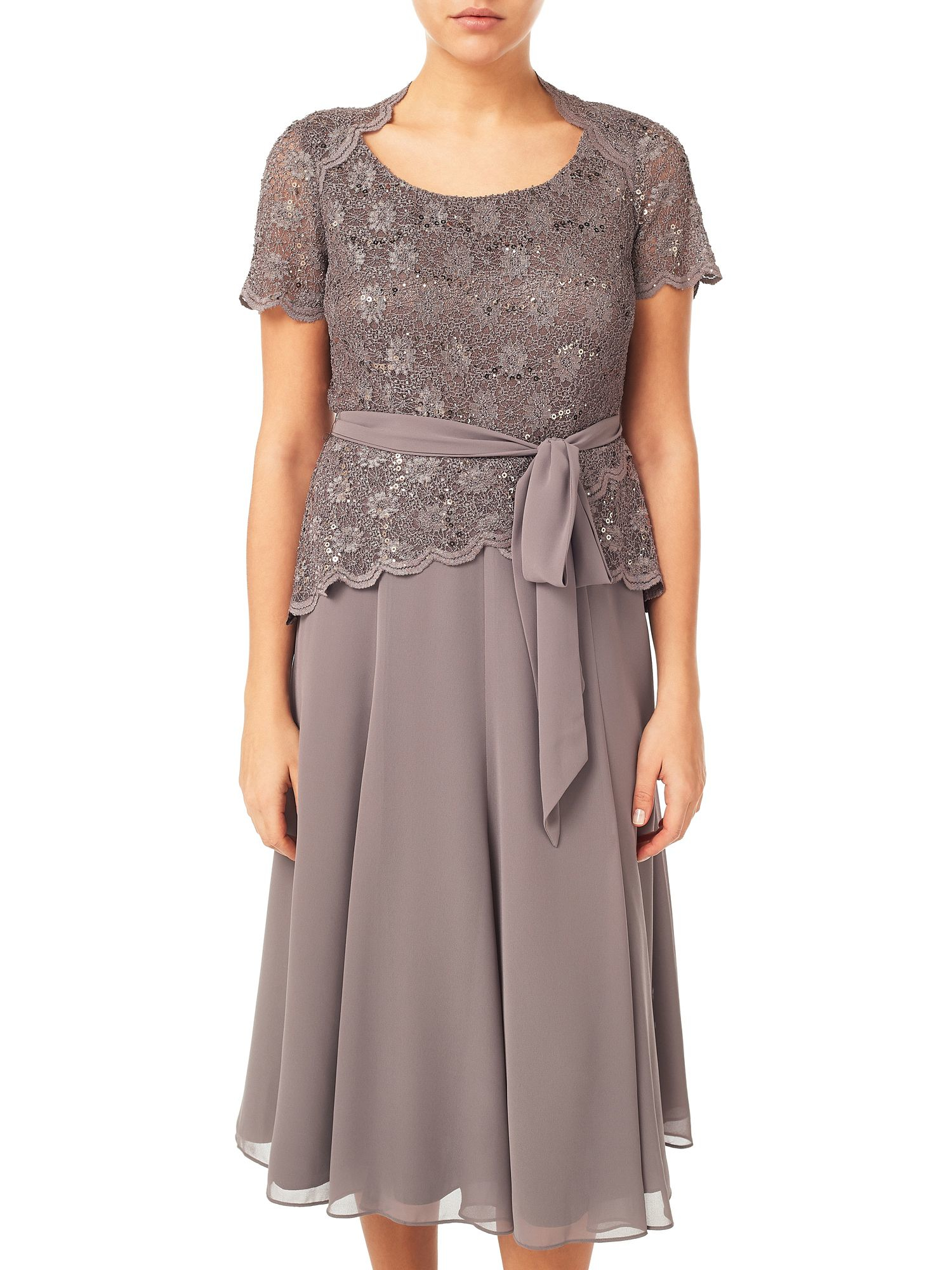 Jacques Vert Lace Top Chiffon Dress in Brown - Lyst