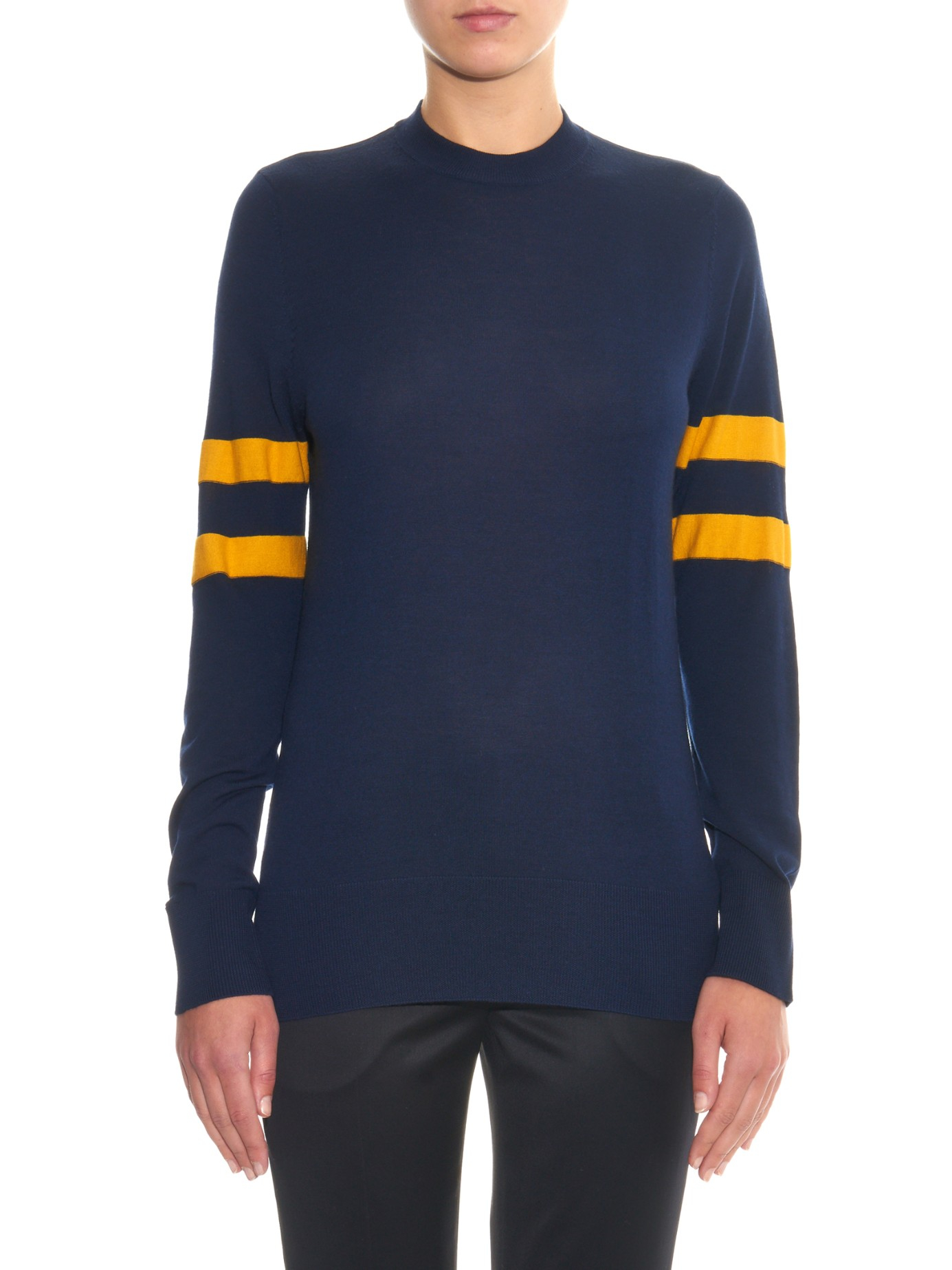 T by alexander wang Striped-sleeve Merino-wool Sweater in Blue | Lyst