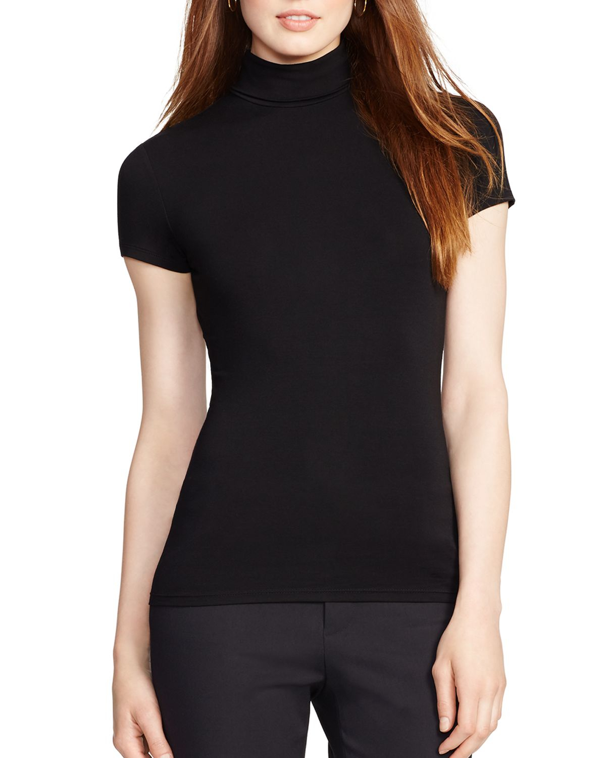 Ralph Lauren Lauren Short Sleeve Turtleneck Top in Black | Lyst