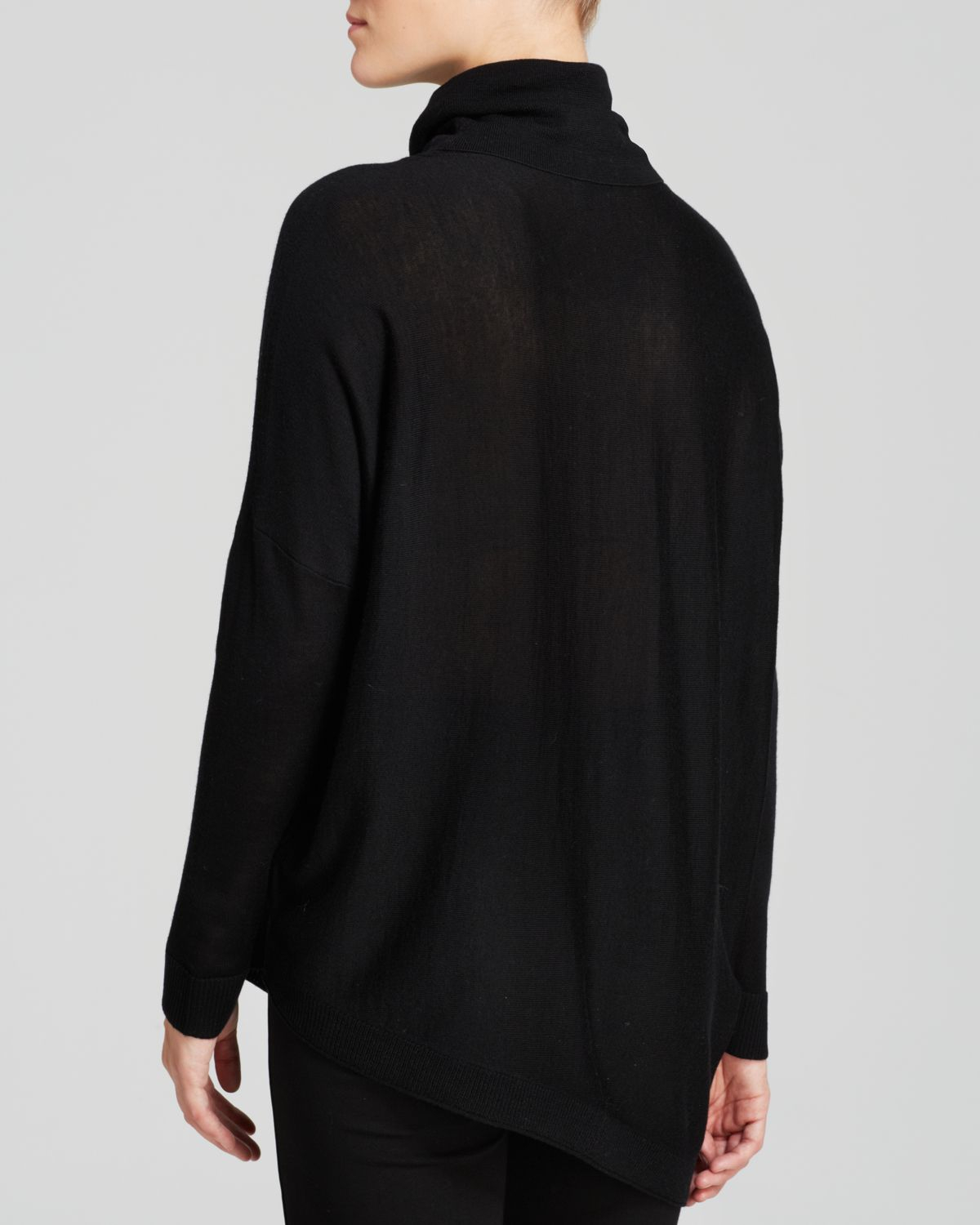 Eileen Fisher Asymmetric Wool Turtleneck Sweater In Black Lyst