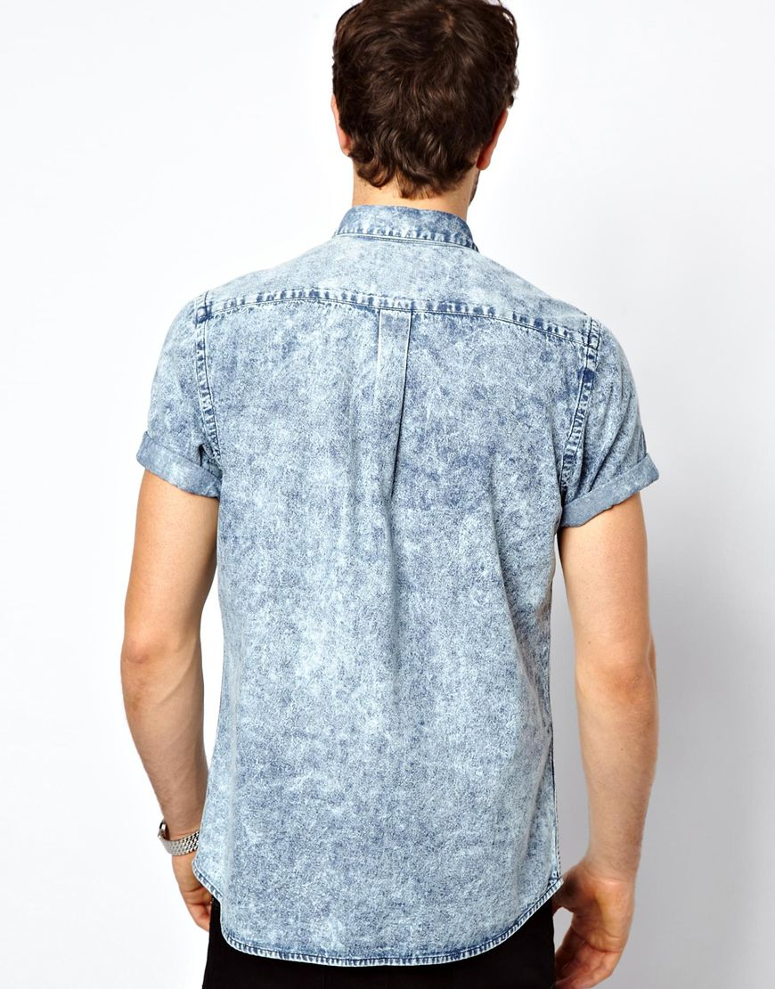ASOS Denim Shirt in Short Sleeve with Acid Wash in Blue for Men Lyst