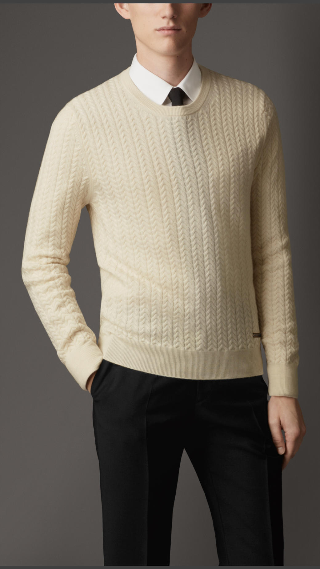 Burberry Aran Knit Wool Cashmere Sweater in Natural White (Natural) for ...