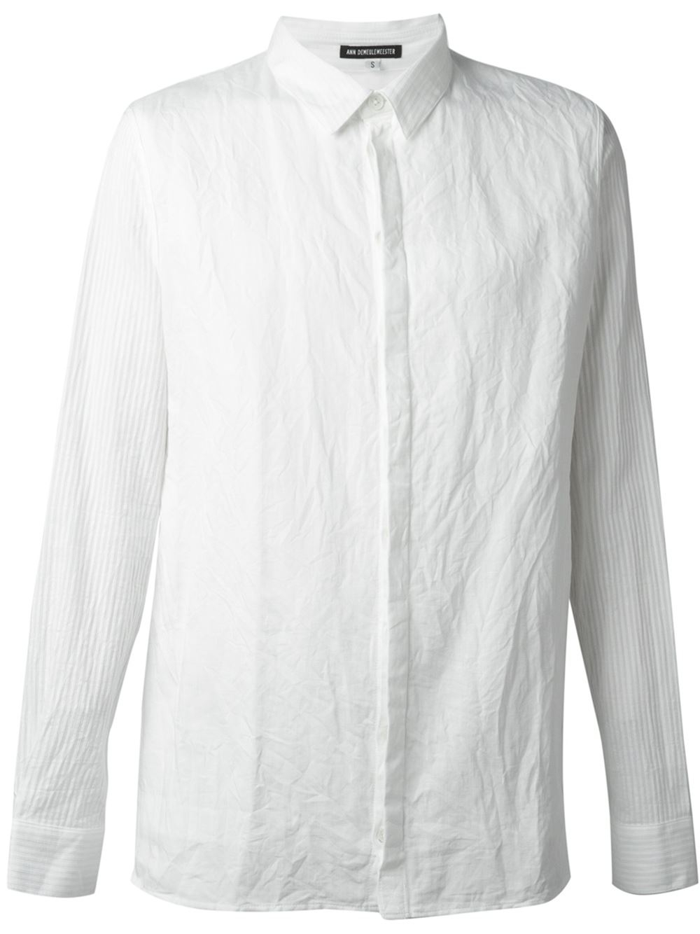 Ann demeulemeester Creased Striped Sleeve Shirt in White for Men | Lyst