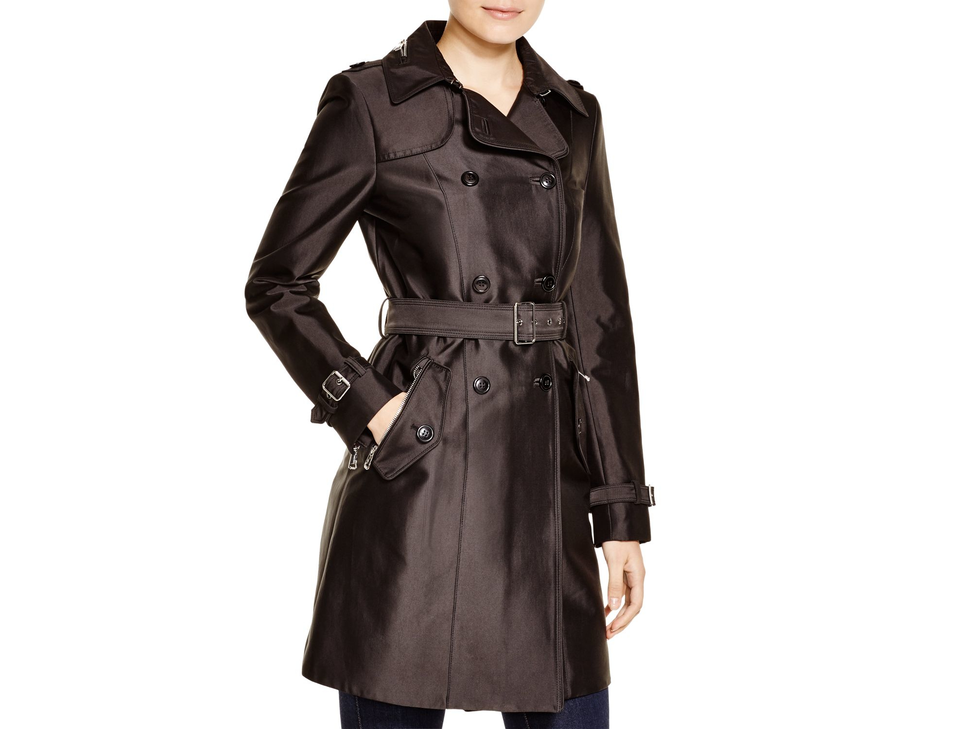 Calvin Klein Satin Trench Coat in Black | Lyst