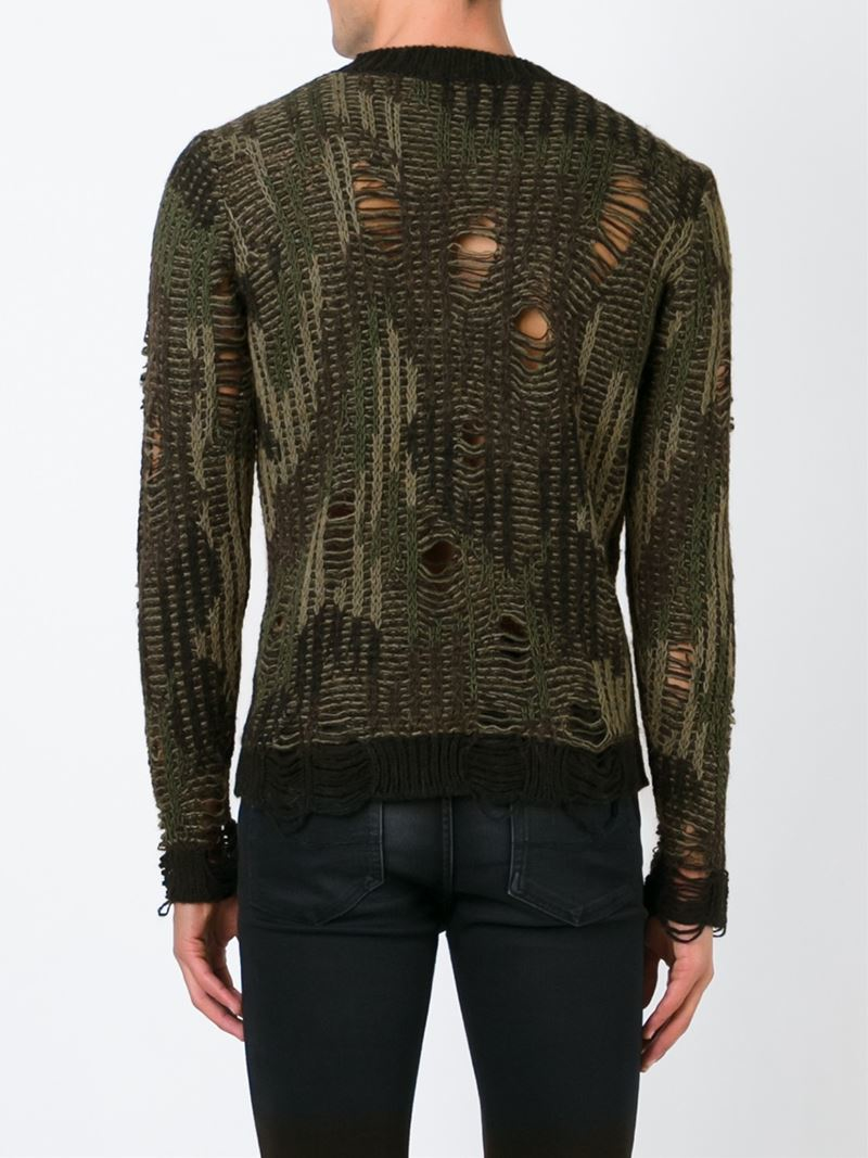 DIESEL Distressed Knit Camouflage Sweater in Green for Men Lyst