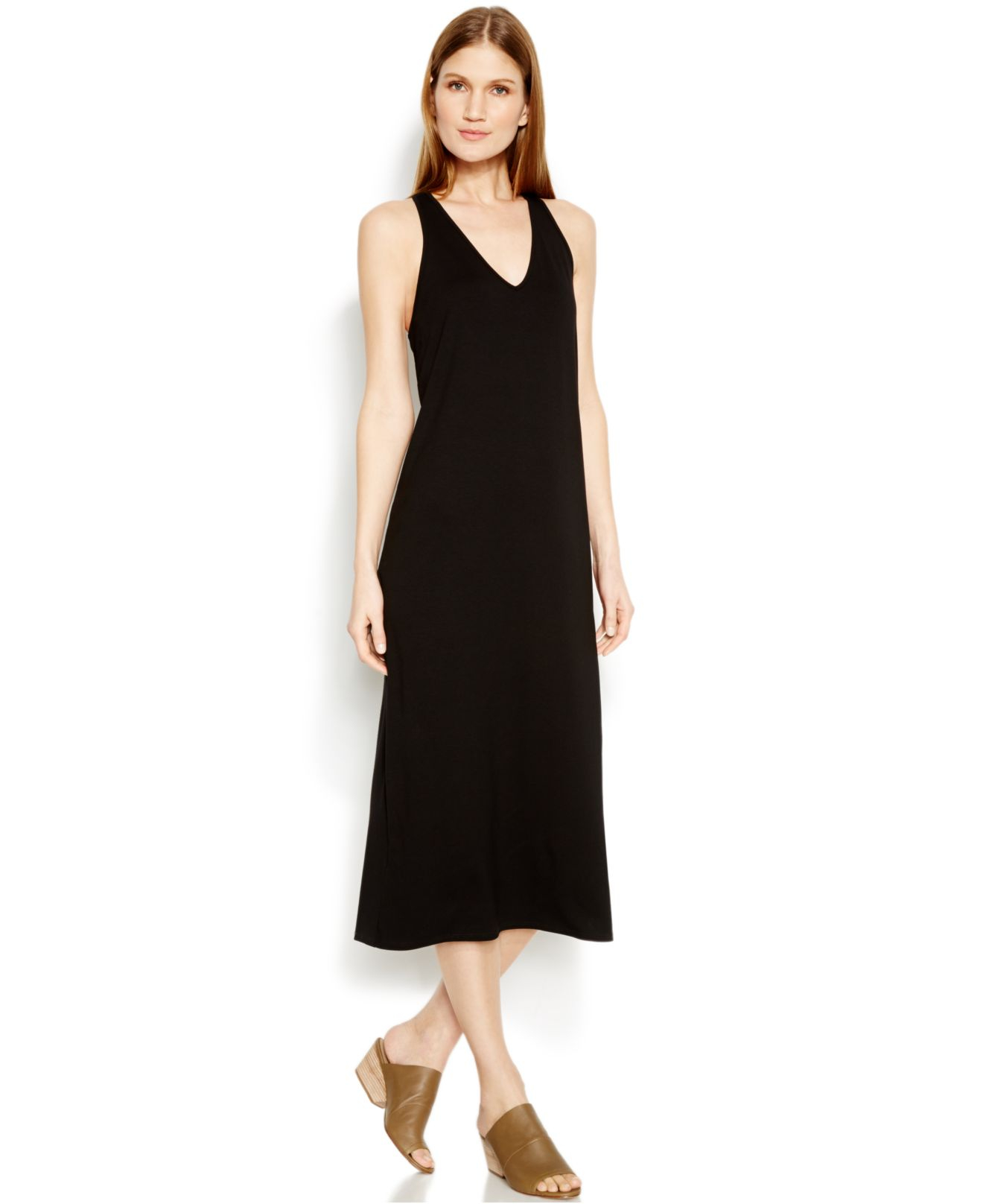 black v neck tank dress