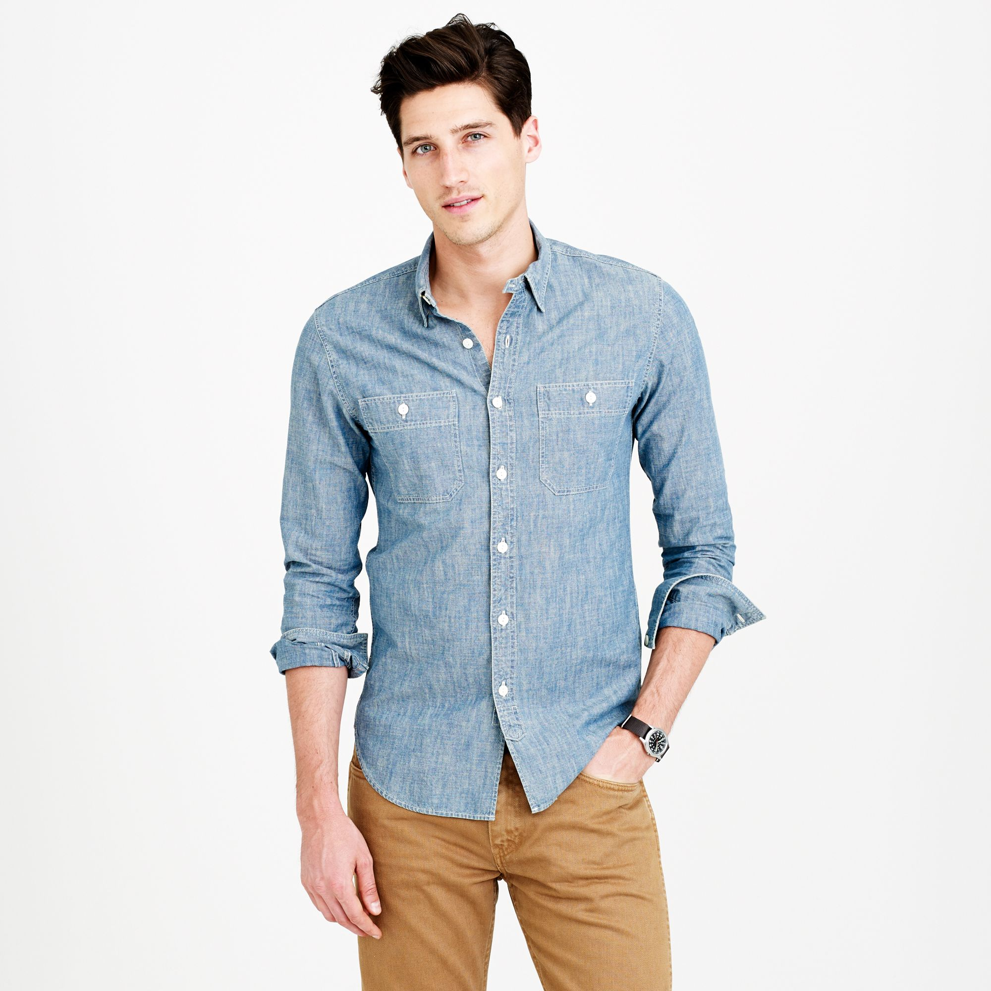 J.Crew Cotton Slim Selvedge Japanese Chambray Utility Shirt in Blue for ...