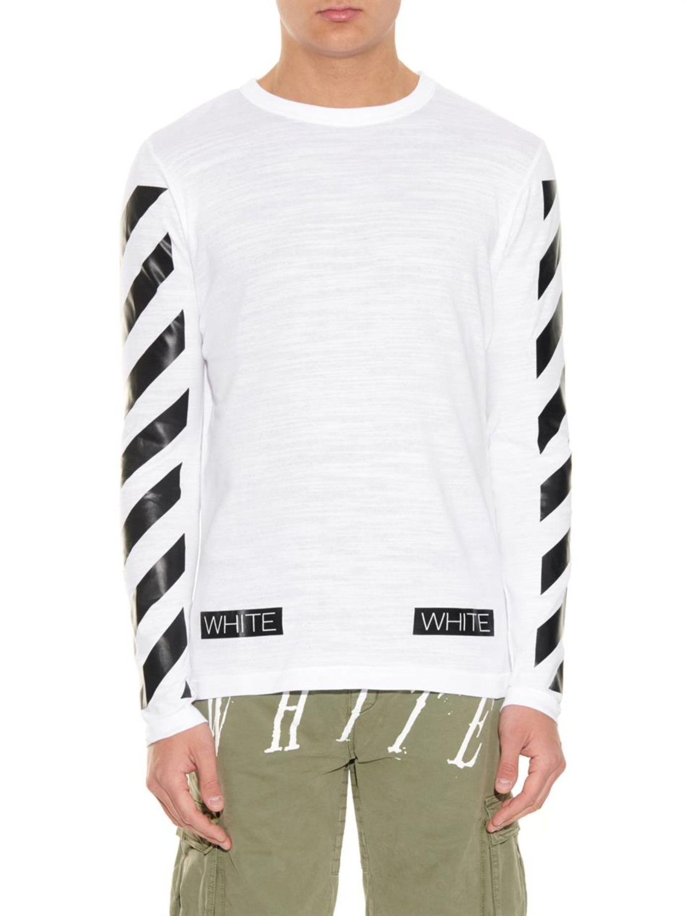 Off-White c/o Virgil Abloh Striped Long-Sleeved T-Shirt in White for Men - Lyst