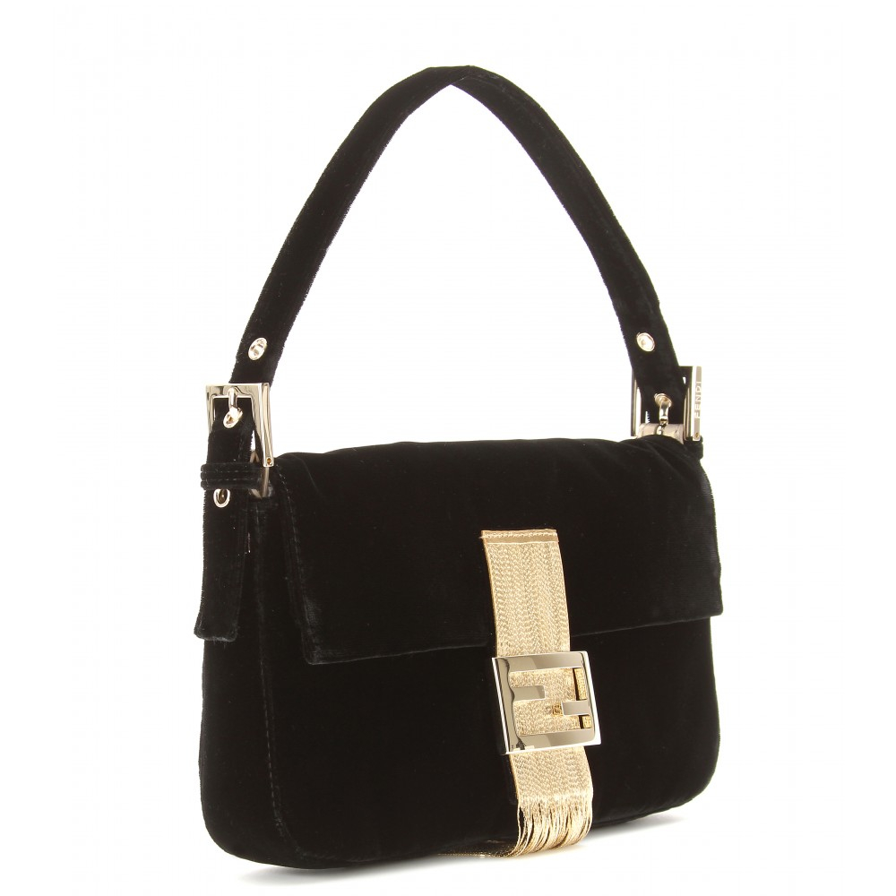 Fendi Baguette Velvet Shoulder Bag in Black - Lyst