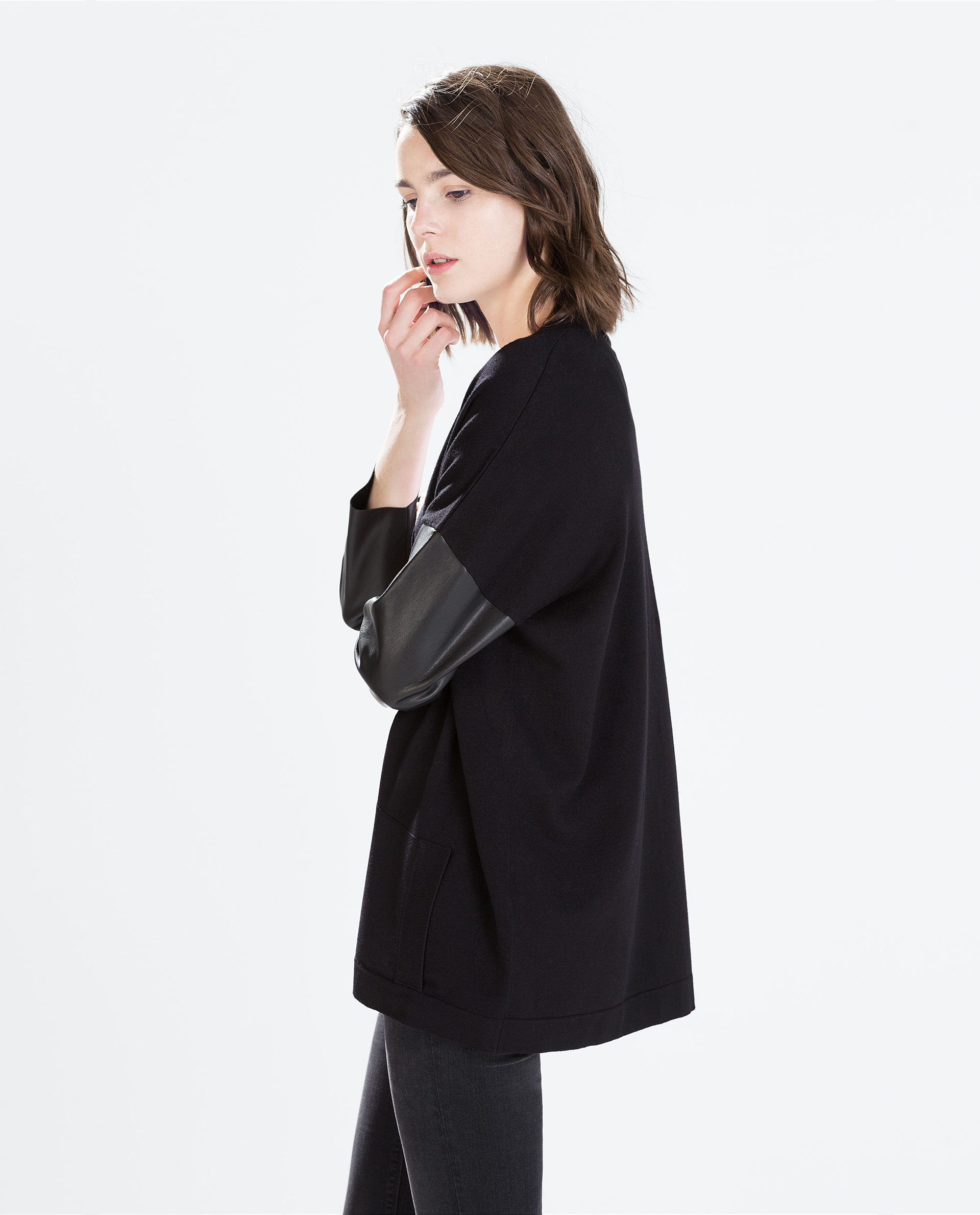 Zara Jacket With Faux Leather Sleeves In Black Lyst Gallery