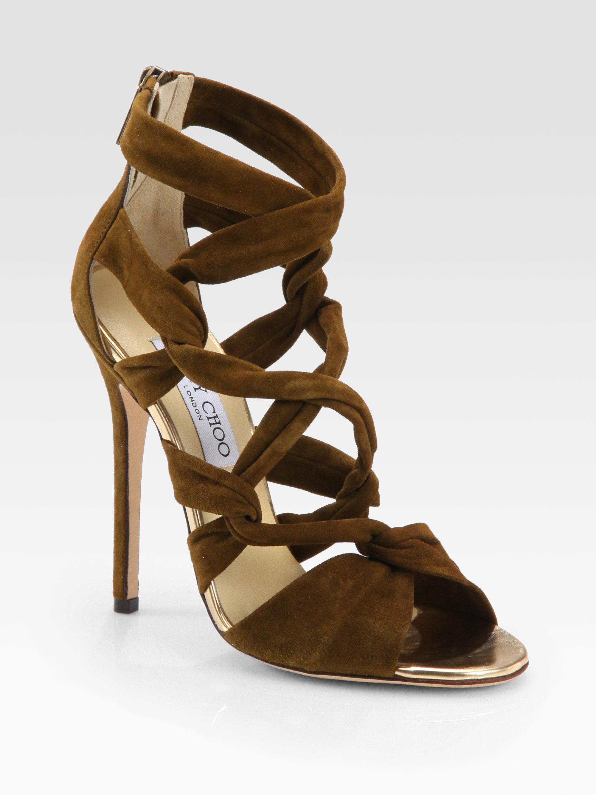 Jimmy Choo Kemble Knotted Suede Sandals in Tobacco (Brown) - Lyst