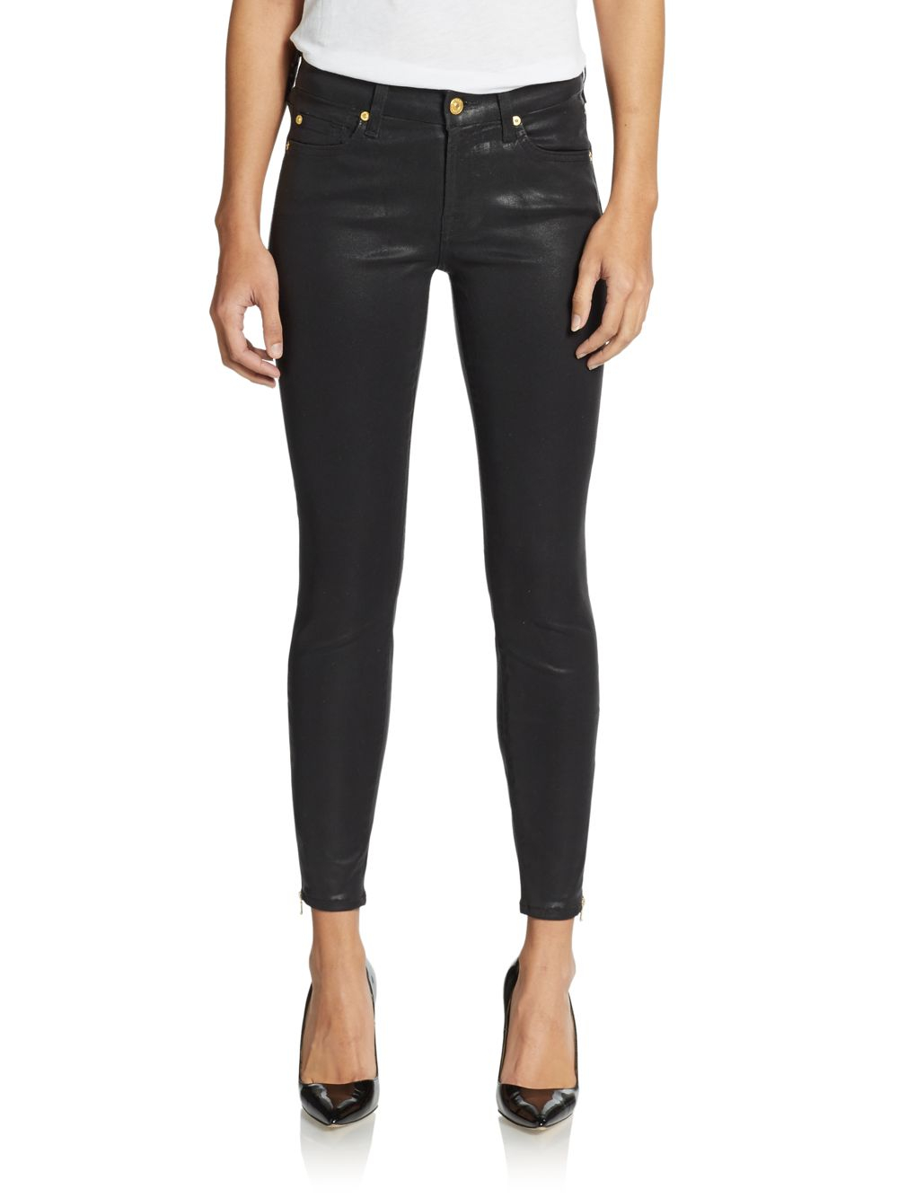 7 for all mankind coated ankle skinny jeans