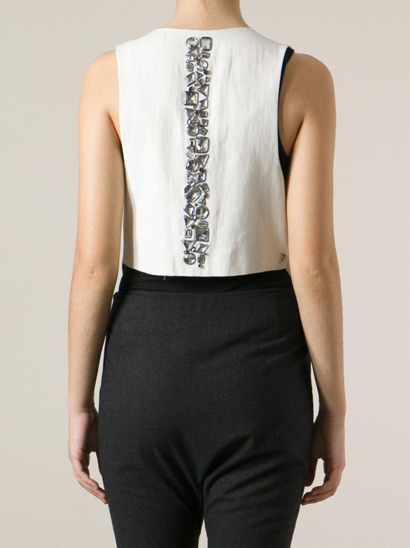 Dondup Mirror And Glass Embellished Waistcoat in Natural - Lyst