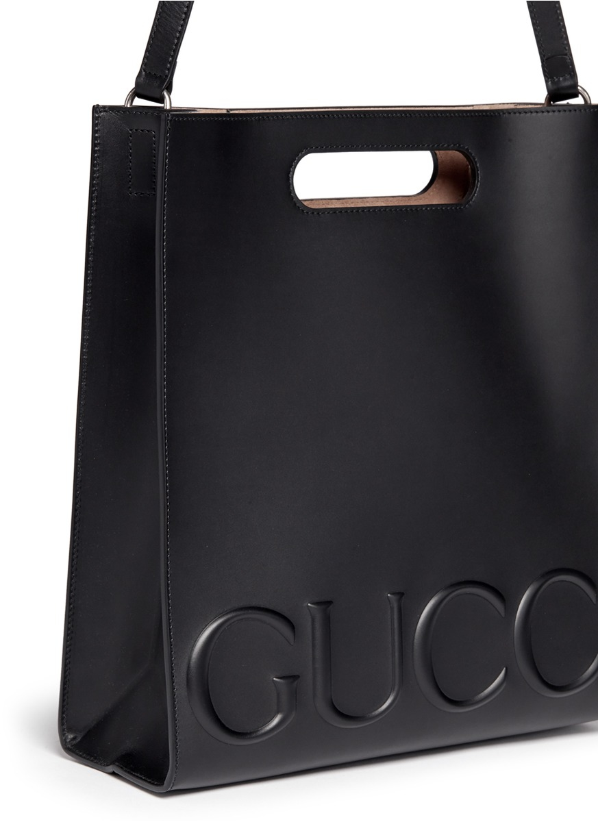 Gucci ' Xl' Large Logo Embossed Tote in Black | Lyst