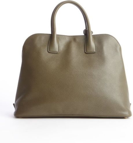 Prada Olive Green Saffiano Leather Zip Top Handle Bag in Green (olive ...