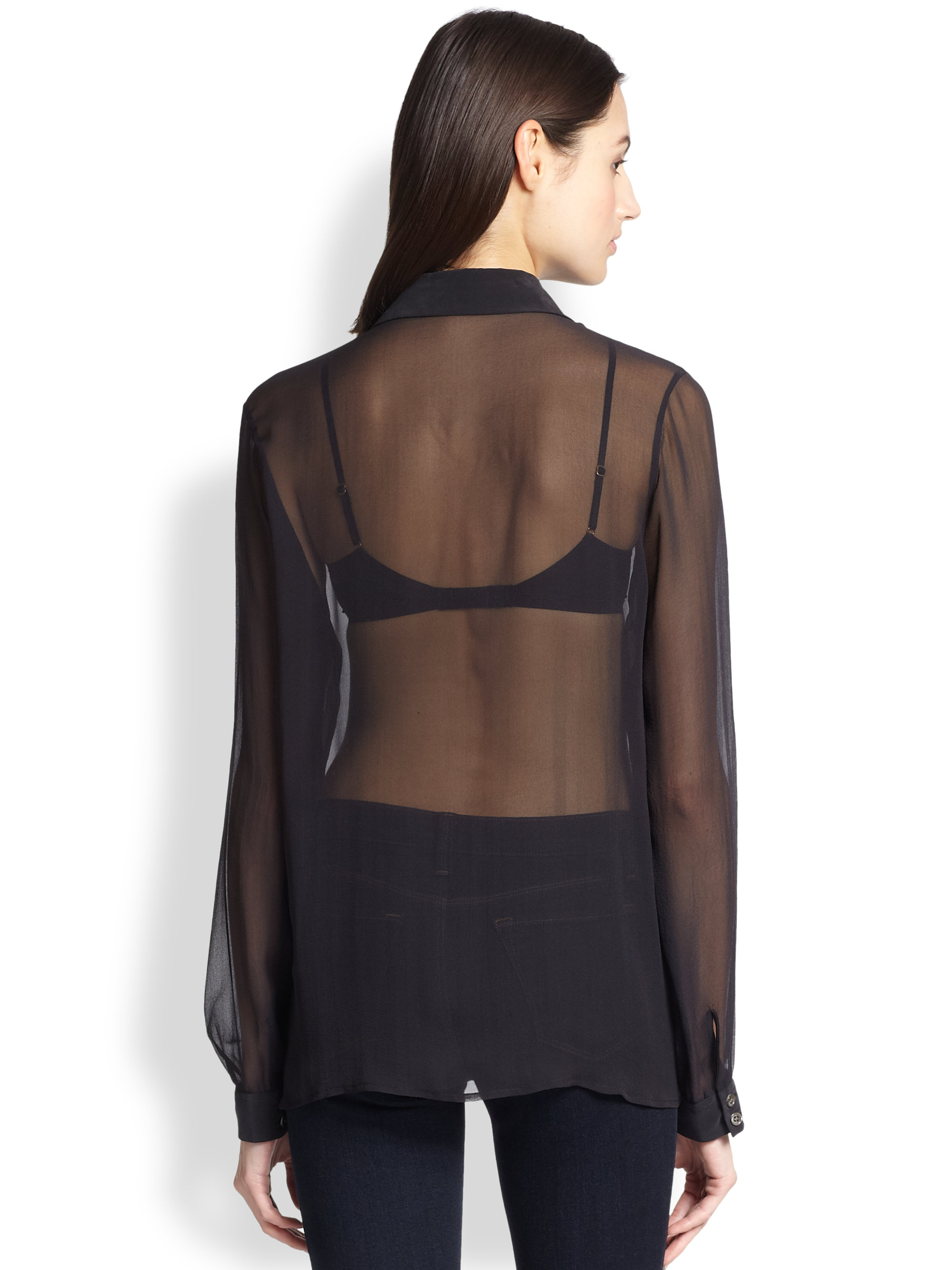 Equipment Gabby Lace-Paneled Sheer Silk 