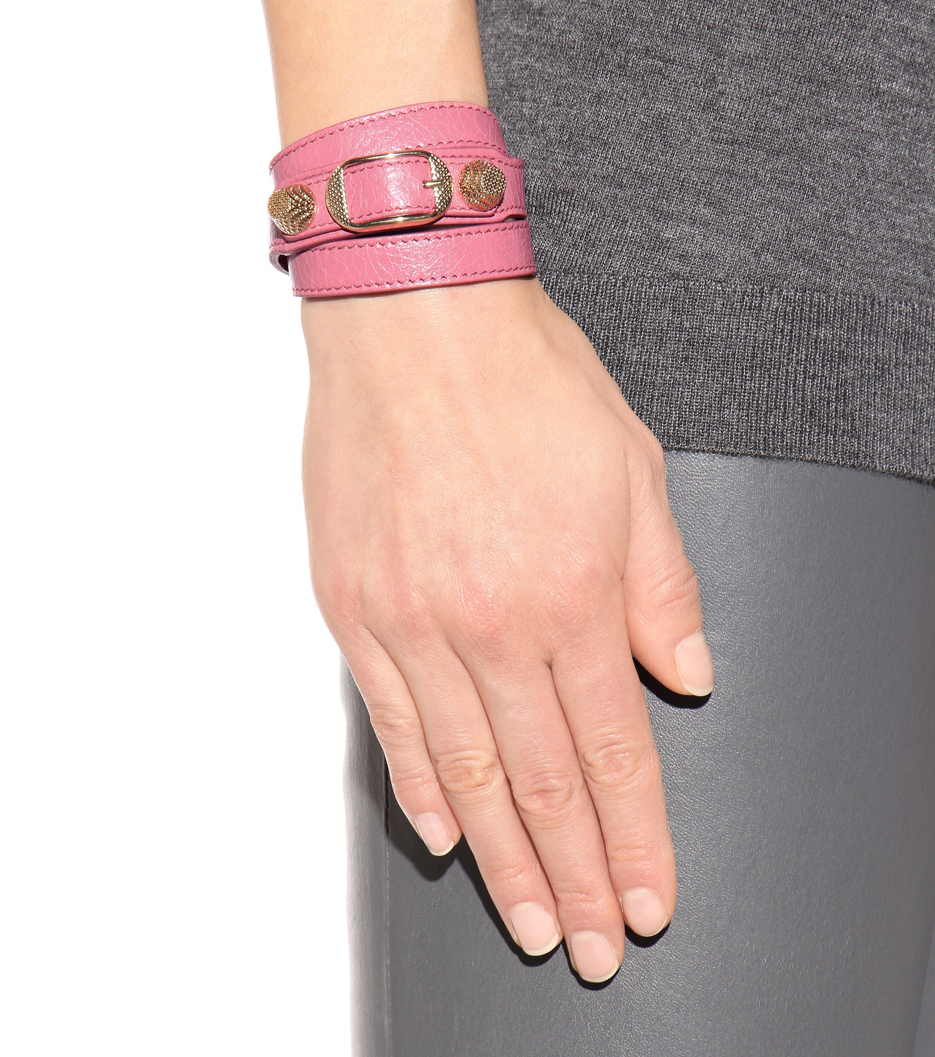 Balenciaga Giant Leather Bracelet in Pink - Lyst
