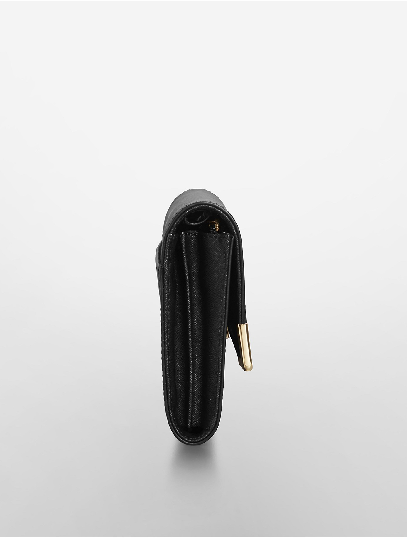 Calvin Klein Saffiano Leather Crossbody Bag in Black/Gold (Black) | Lyst