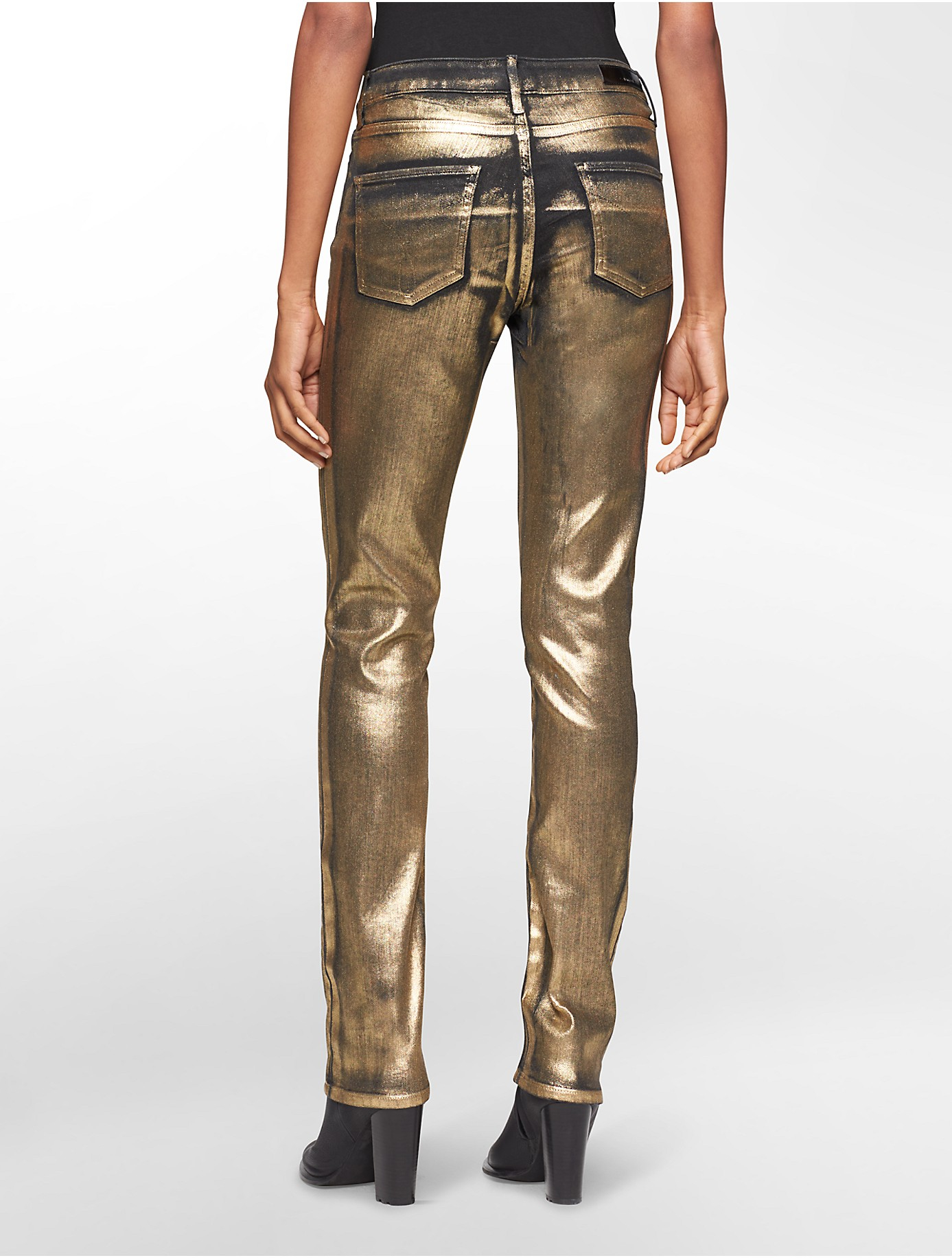 Calvin klein jeans Ultimate Gold Metallic Skinny Jeans in Metallic ...