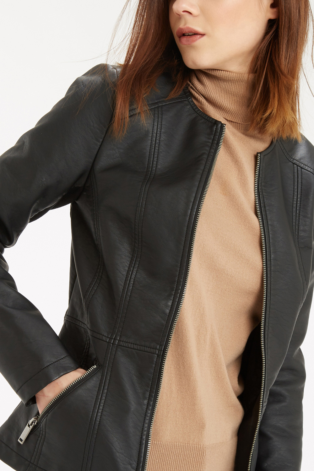 Oasis Collarless Pu Jacket In Black Lyst Gallery Women S Collarless Jackets Leather