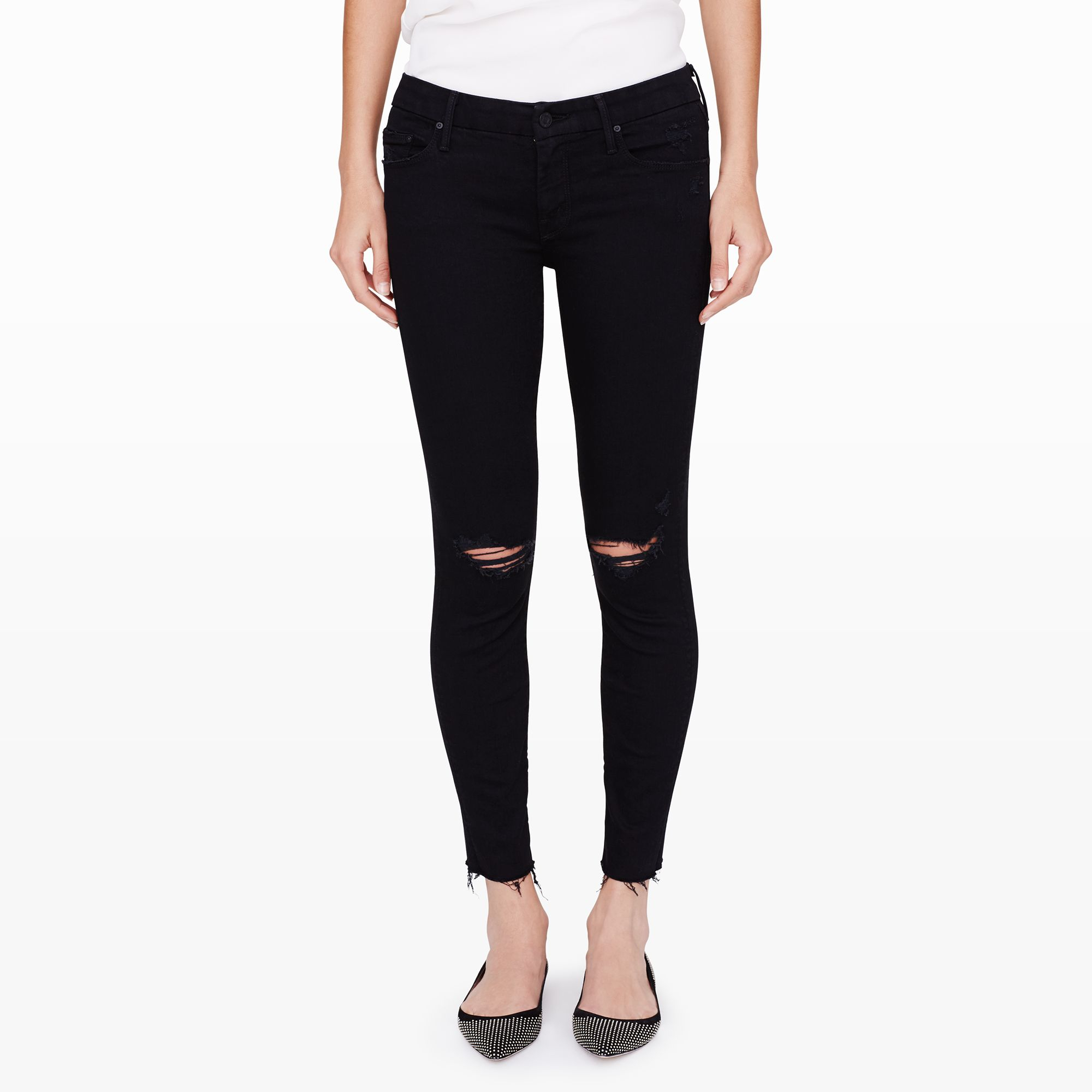 mother looker ankle fray black