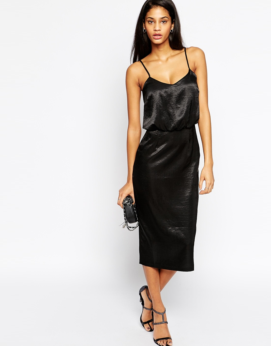 black satin cami dress