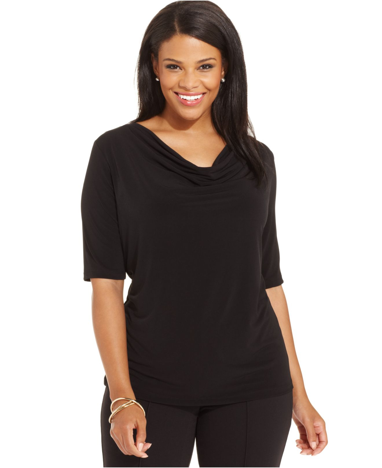 womens black cowl neck top