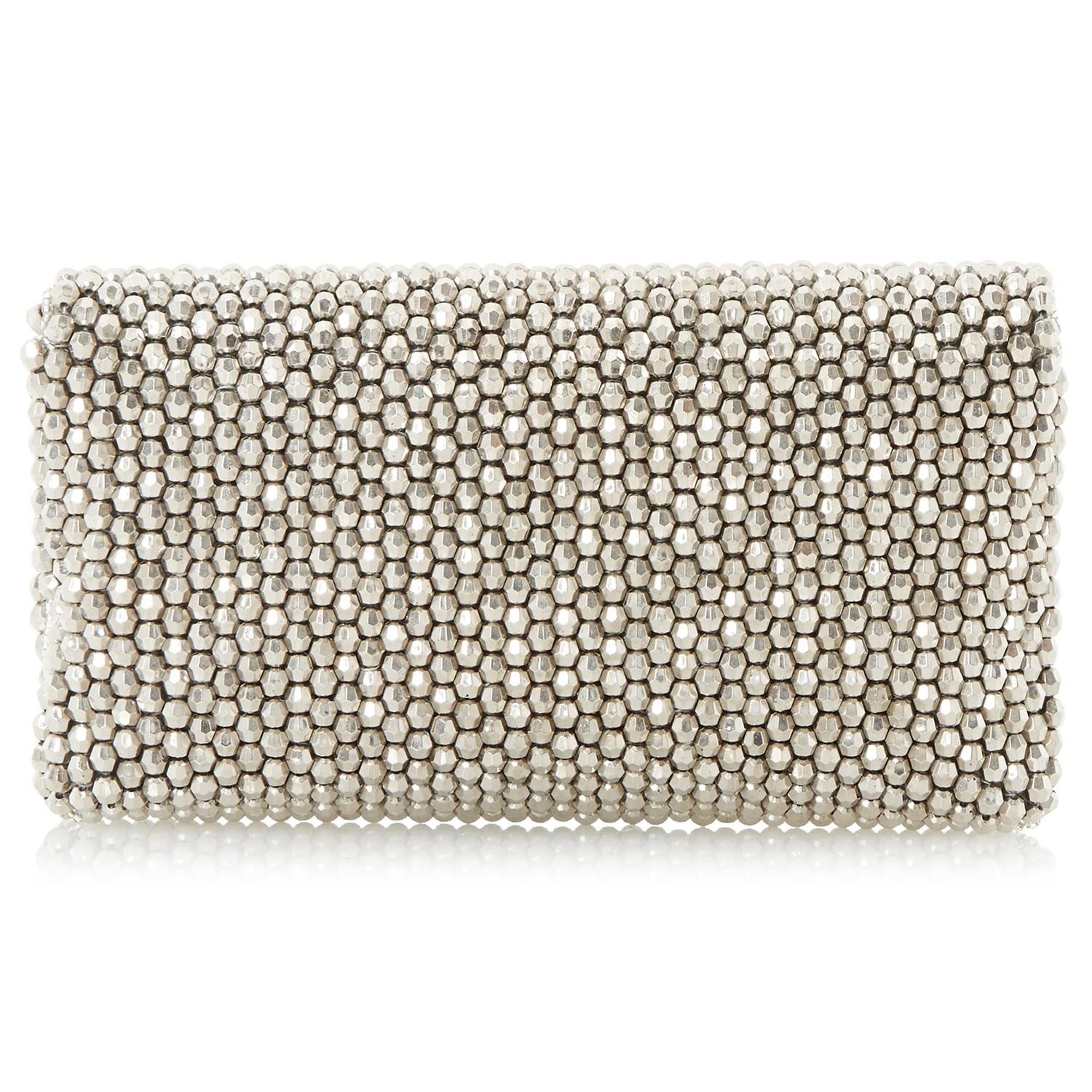 silver beaded clutch bag